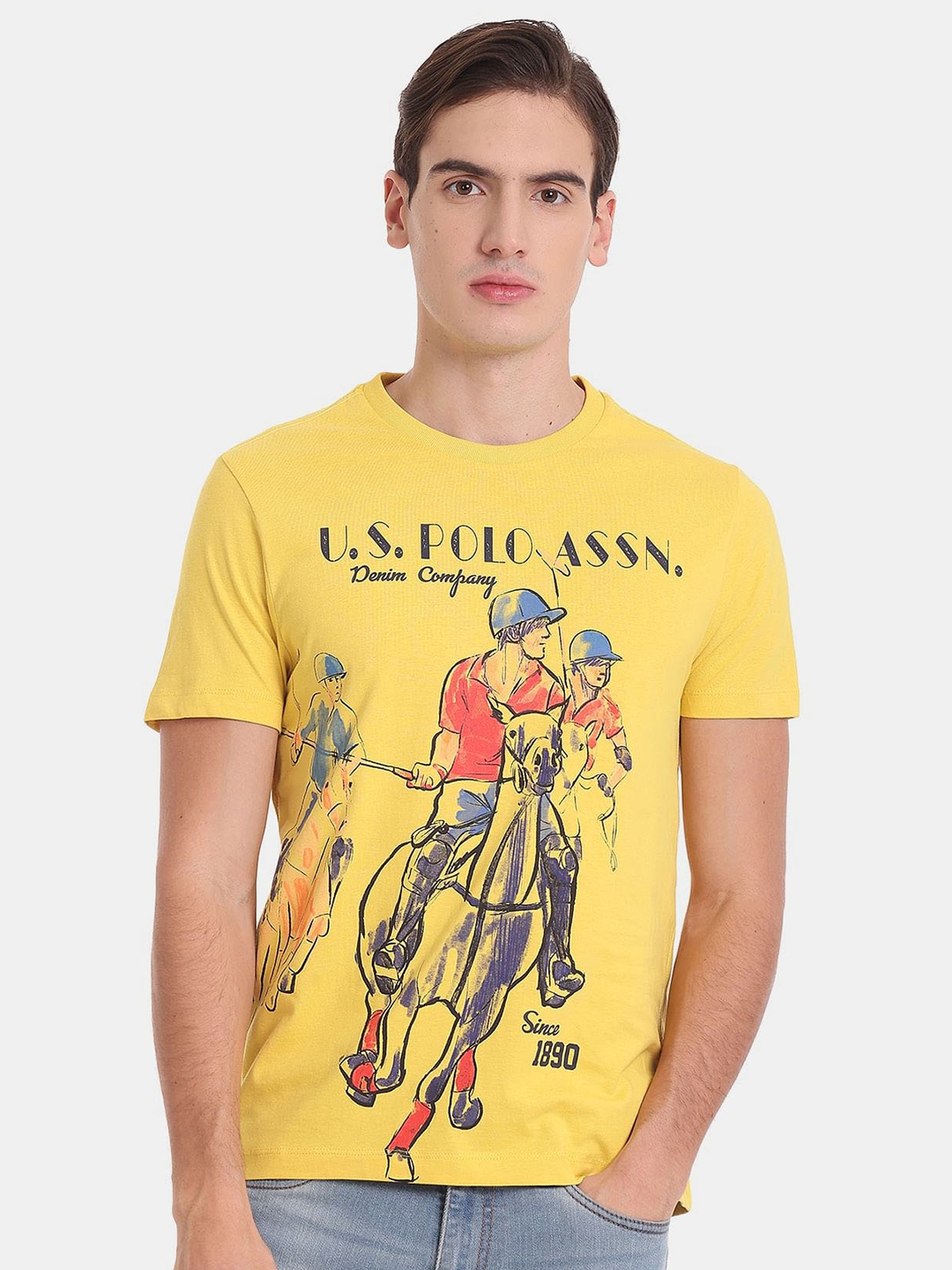 

U.S. Polo Assn. Denim Co. Men Printed Slim Fit Cotton T-shirt, Yellow