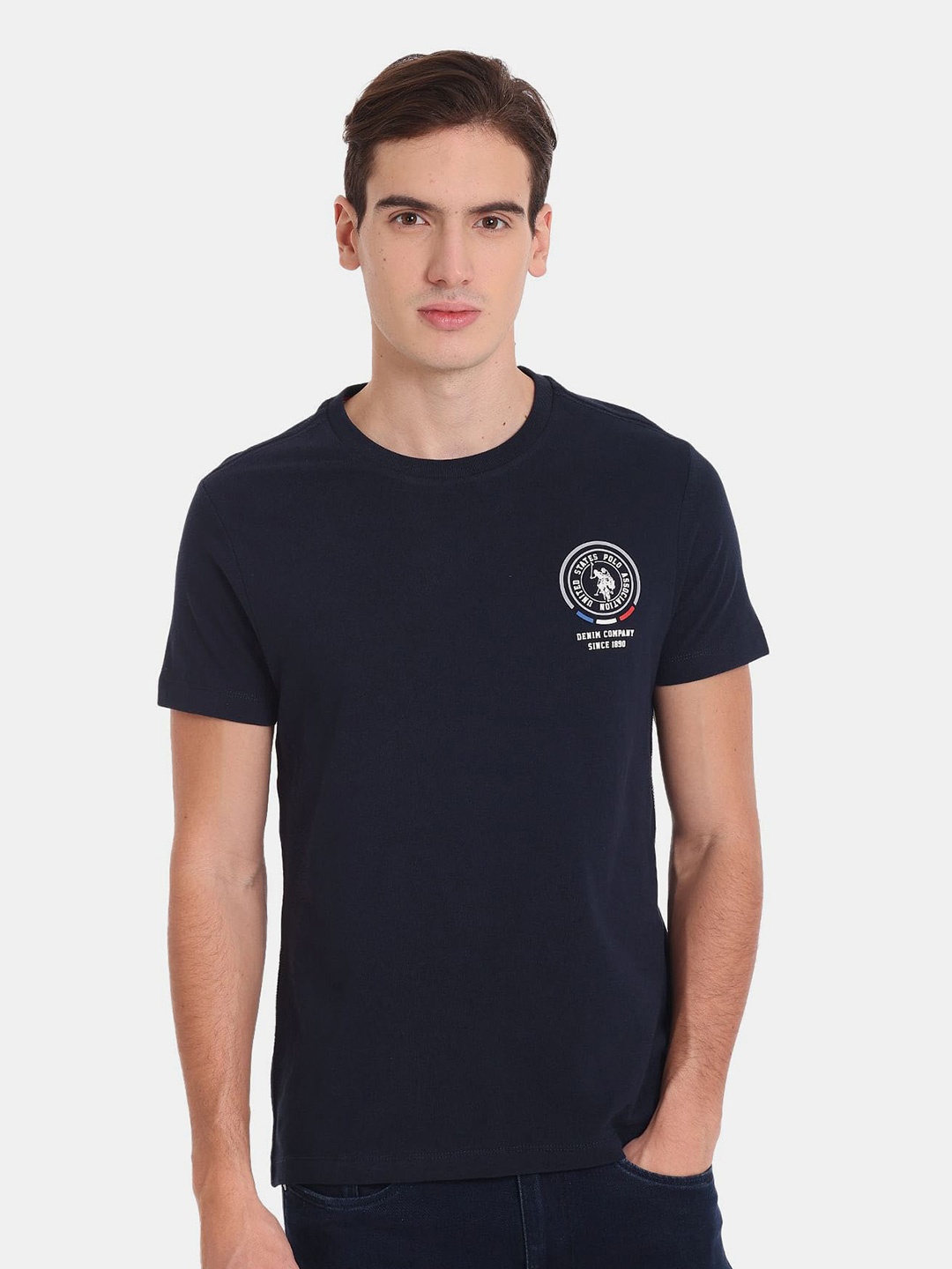 

U.S. Polo Assn. Denim Co. Men Pure Cotton Slim Fit T-shirt, Navy blue