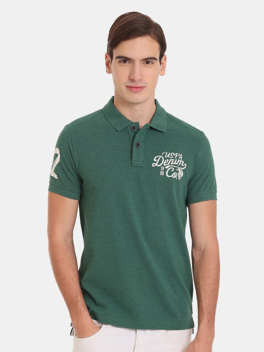 

U.S. Polo Assn. Denim Co. Men Polo Collar Slim Fit Cotton T-shirt, Sea green