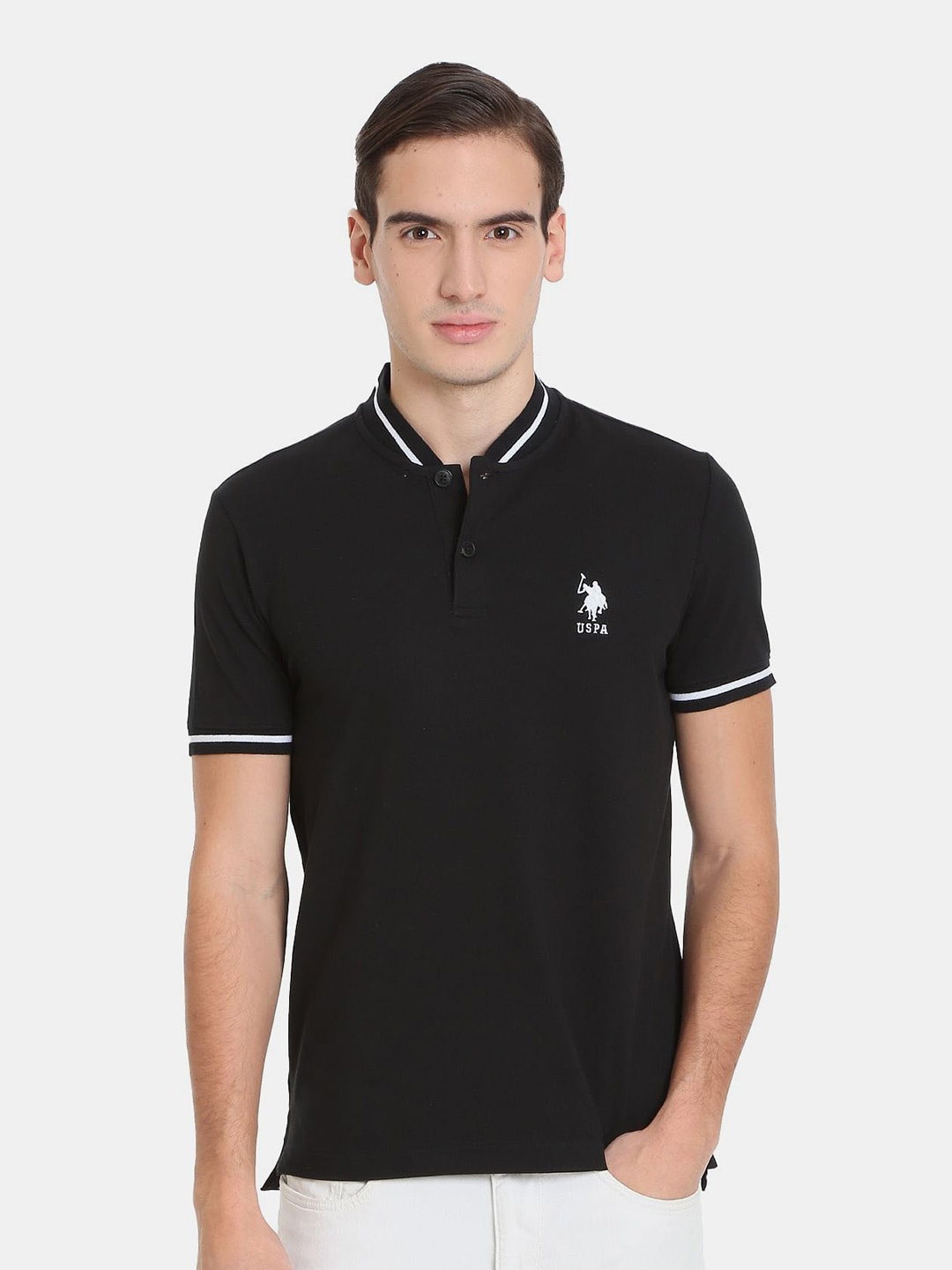 

U.S. Polo Assn. Denim Co. Men Polo Collar Slim Fit Cotton T-shirt, Black