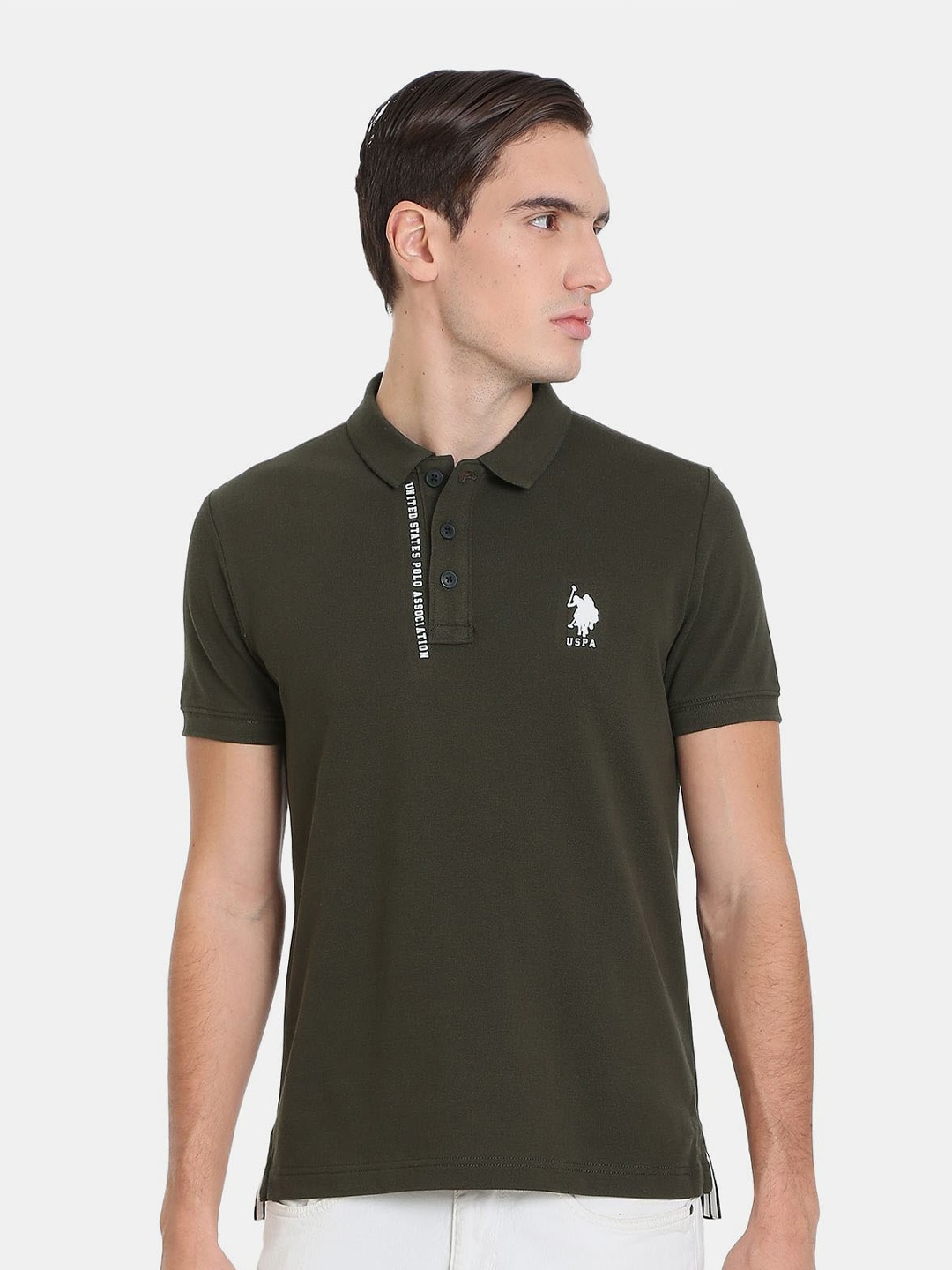 

U.S. Polo Assn. Denim Co. Men Polo Collar Slim Fit Cotton T-shirt, Olive