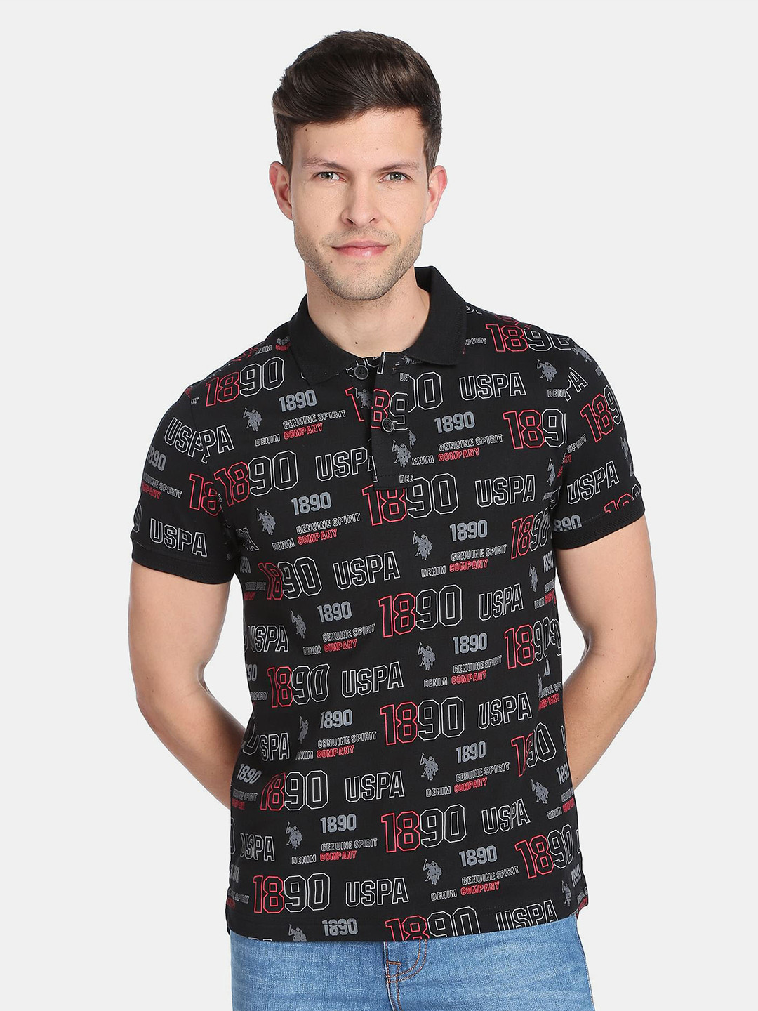 

U.S. Polo Assn. Denim Co. Men Plus Size Brand Logo & Varsity Printed Cotton T-shirt, Black