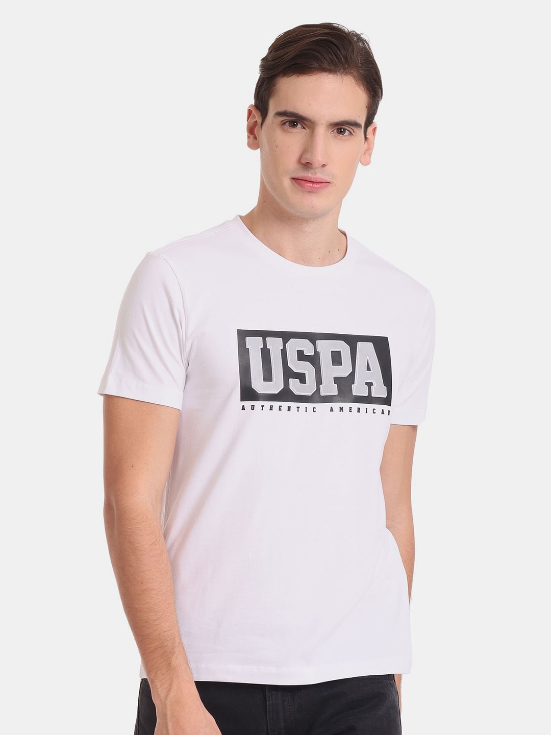 

U.S. Polo Assn. Denim Co. Men Typography Printed Slim Fit Cotton T-shirt, White