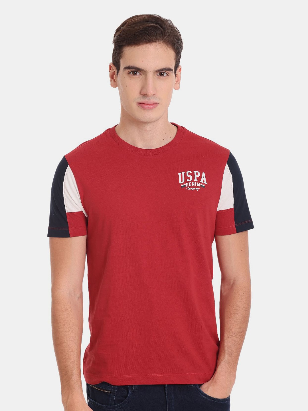 

U.S. Polo Assn. Denim Co. Men Plus Size Slim Fit Pure Cotton T-shirt, Red