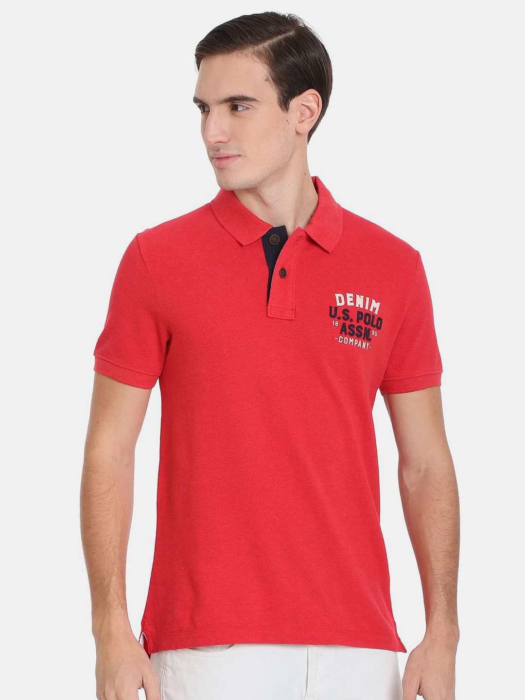

U.S. Polo Assn. Denim Co. Men Plus Size Brand Logo Polo Collar Pure Cotton T-shirt, Red