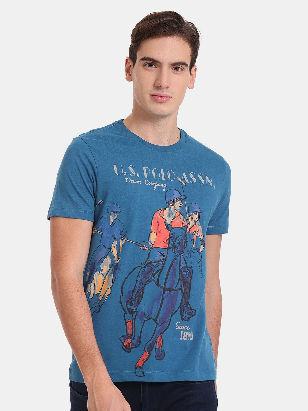 

U.S. Polo Assn. Denim Co. Men Plus Size Pure Cotton Printed T-shirt, Blue