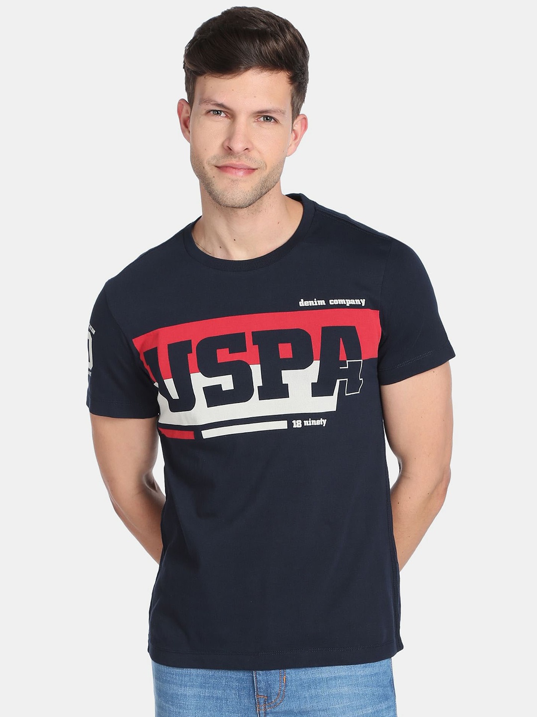 

U.S. Polo Assn. Denim Co. Men Typography Printed Slim Fit Cotton T-shirt, Blue