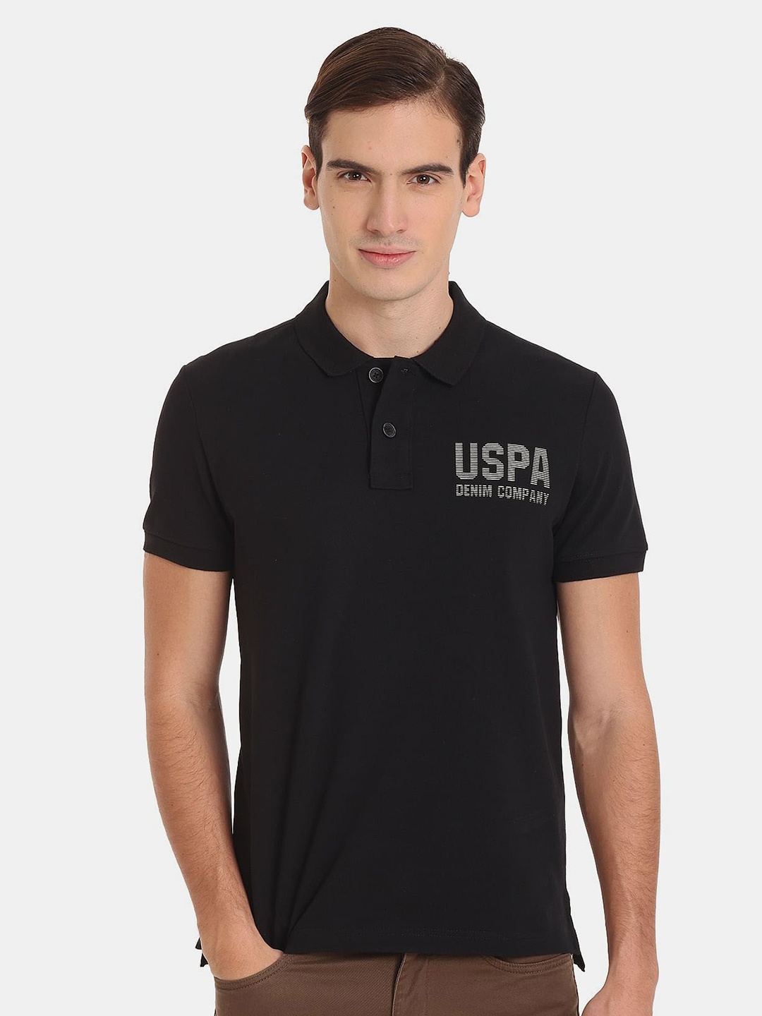 

U.S. Polo Assn. Denim Co Men Plus Size Typography Printed Slim Fit Pure Cotton T-shirt, Black