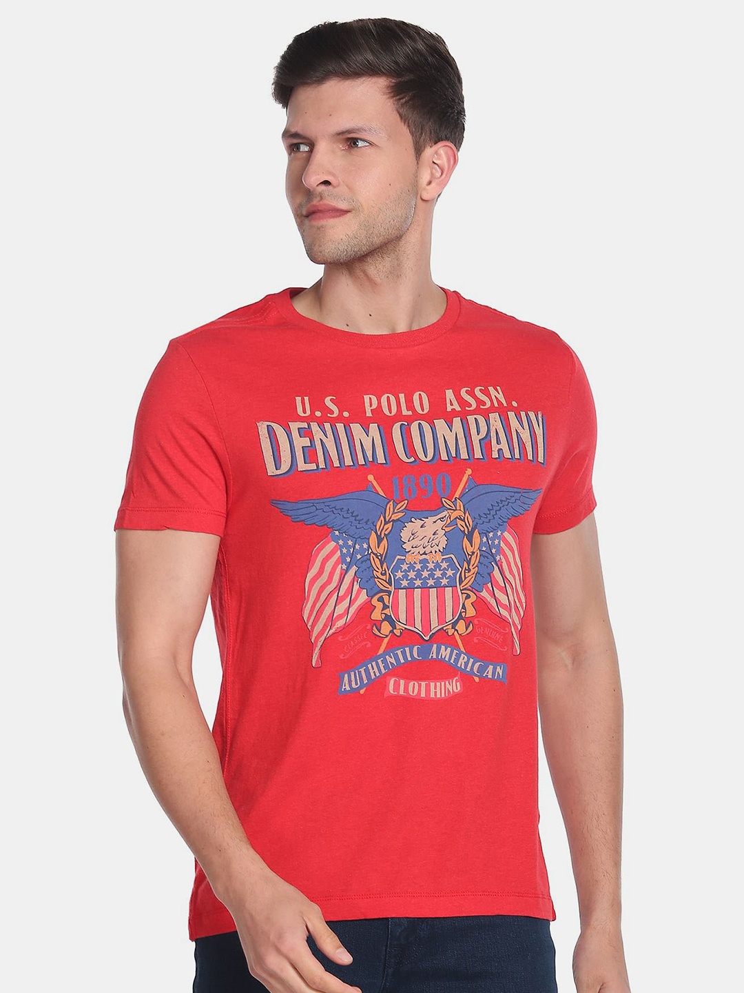 

U.S. Polo Assn. Denim Co. Men Pure Cotton Plus Size Printed T-shirt, Red