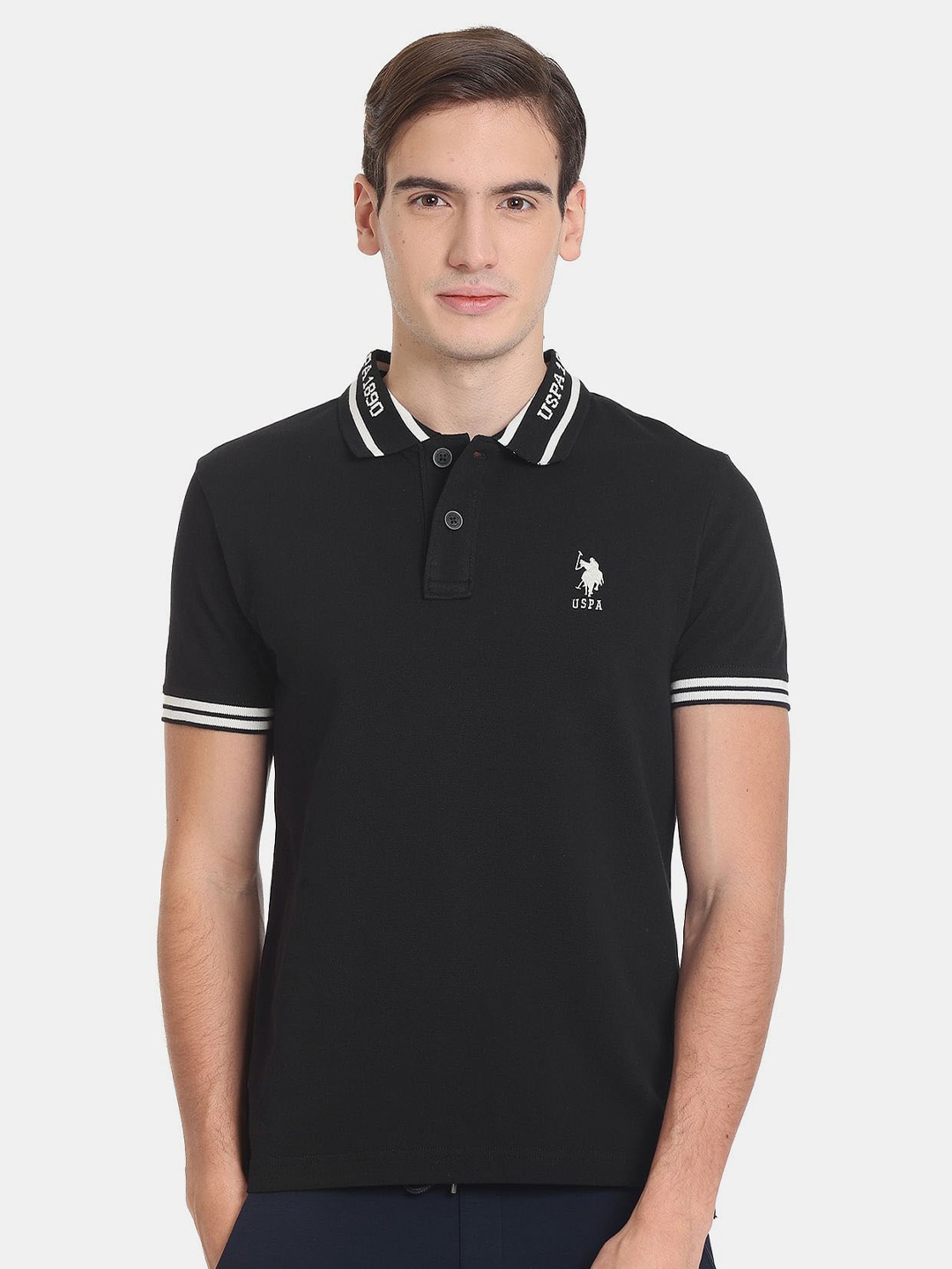 

U.S. Polo Assn. Denim Co. Men Polo Collar Slim Fit Pure Cotton T-shirt, Black