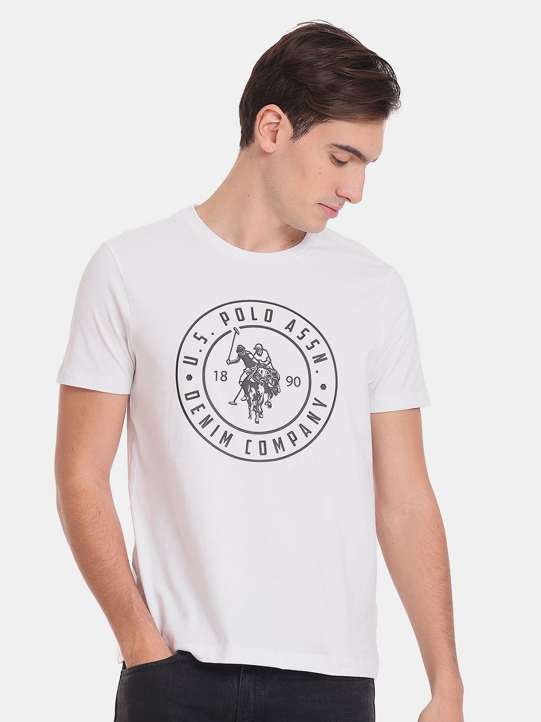 

U.S. Polo Assn. Denim Co. Men Printed Slim Fit Cotton T-shirt, White