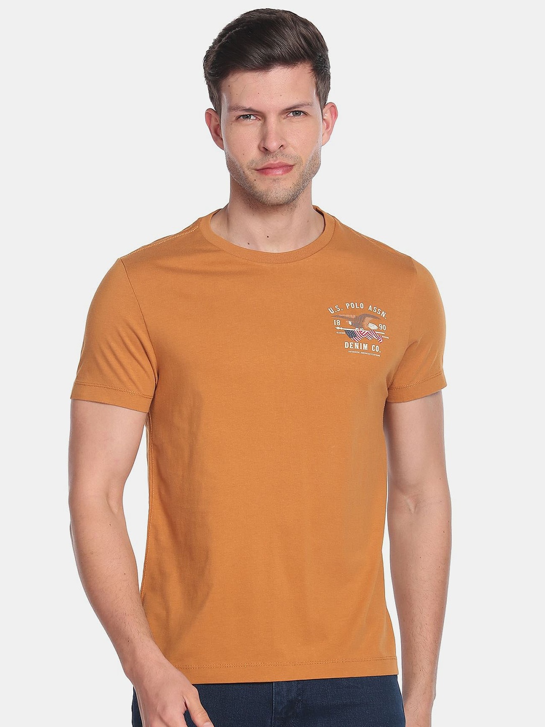 

U.S. Polo Assn. Denim Co. Men Pure Cotton Plus Size Slim Fit T-shirt, Yellow