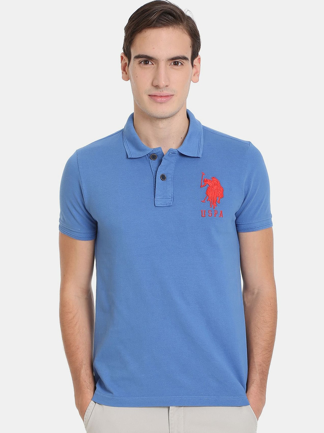 

U.S. Polo Assn. Denim Co. Men Polo Collar Slim Fit Pure Cotton T-shirt, Blue