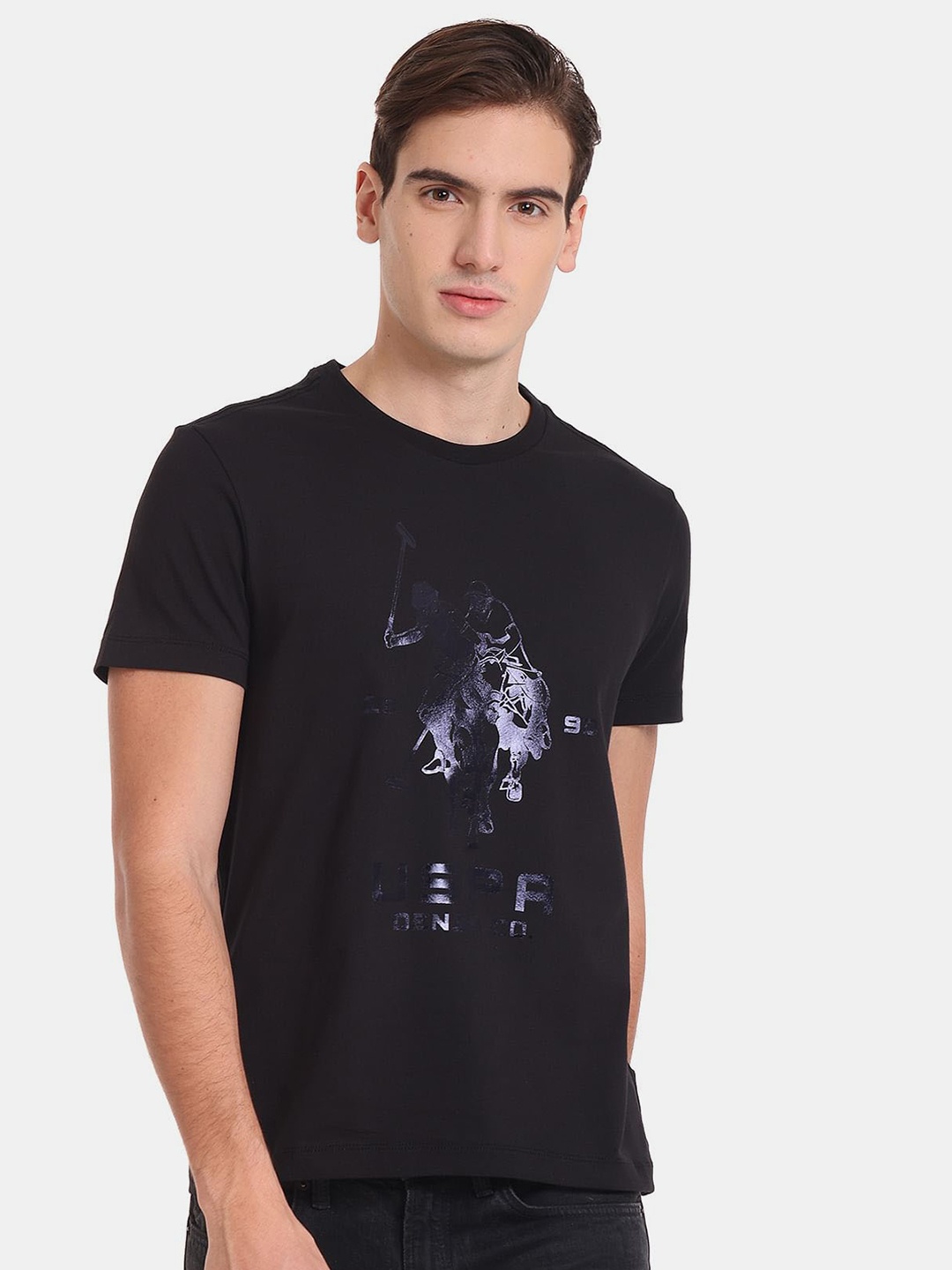 

U.S. Polo Assn. Denim Co. Men Plus Size Printed Slim Fit Pure Cotton T-shirt, Black