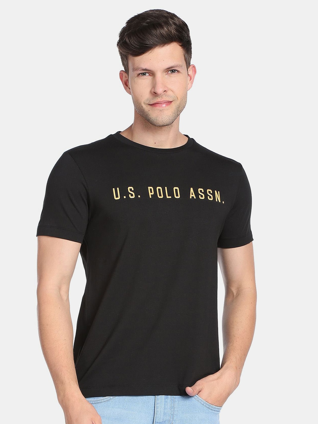 

U.S. Polo Assn. Denim Co. Men Brand Logo Printed Slim Fit T-shirt, Black
