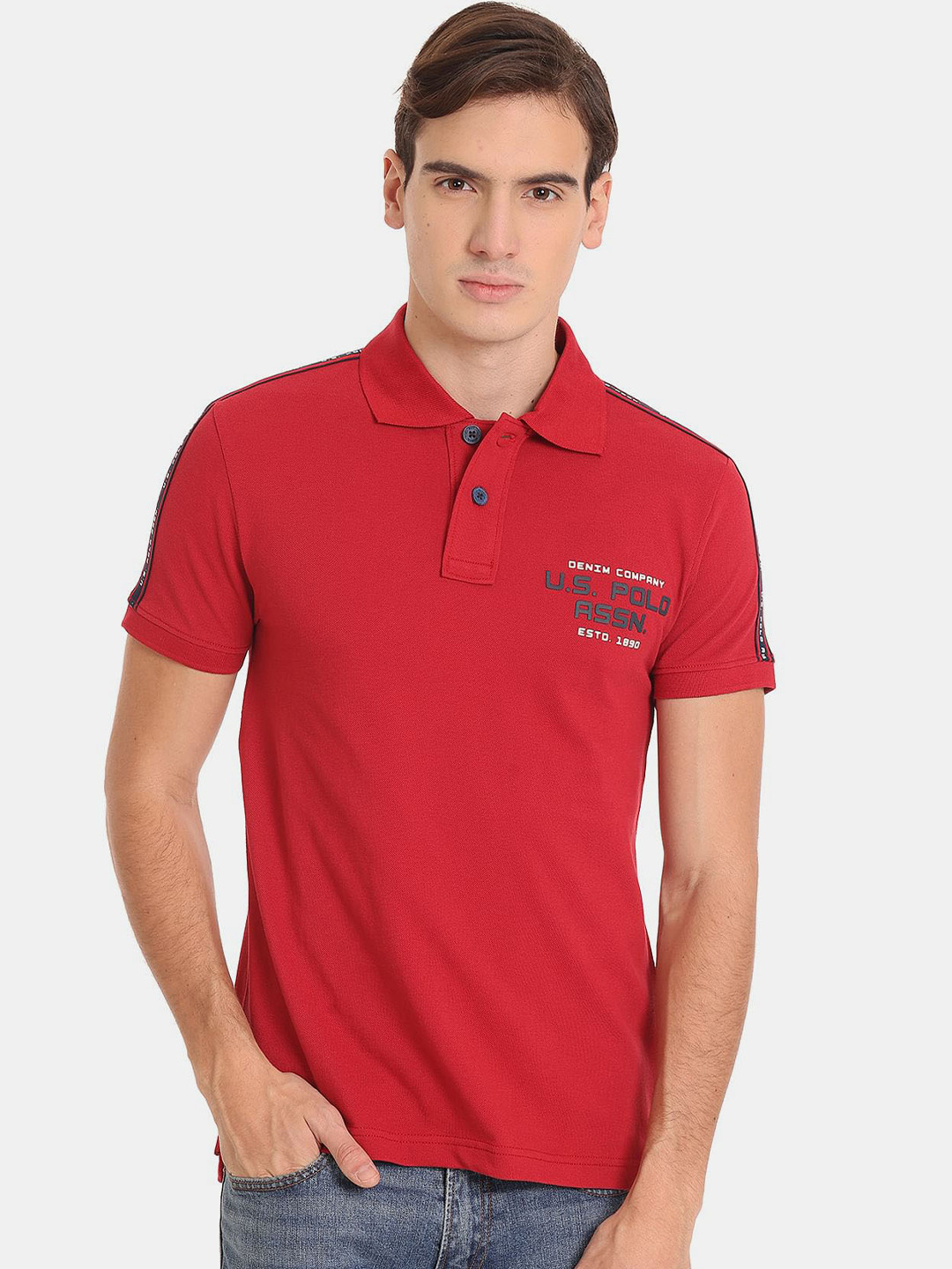

U.S. Polo Assn. Denim Co. Men Polo Collar Pure Cotton Slim Fit T-shirt, Red