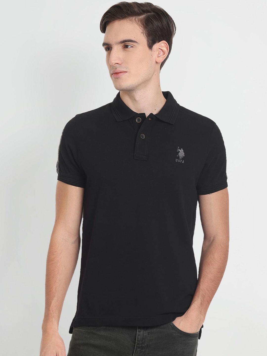 

U.S. Polo Assn. Denim Co. Men Polo Collar Slim Fit Cotton T-shirt, Black