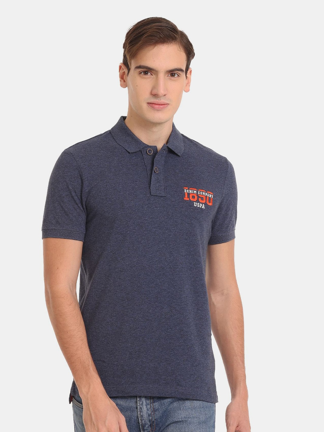 

U.S. Polo Assn. Denim Co. Men Polo Collar Slim Fit Cotton T-shirt, Navy blue