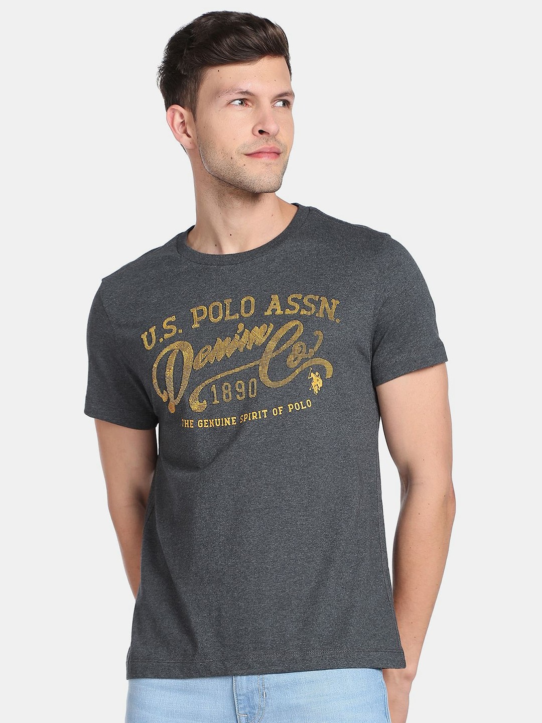 

U.S. Polo Assn. Denim Co. Men Plus Size Brand Logo Printed Cotton T-shirt, Grey