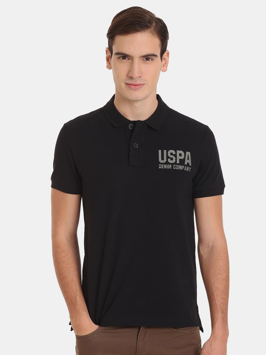 U.S. Polo Assn. Denim Co. Men Polo Collar Slim Fit Cotton T-shirt, Black