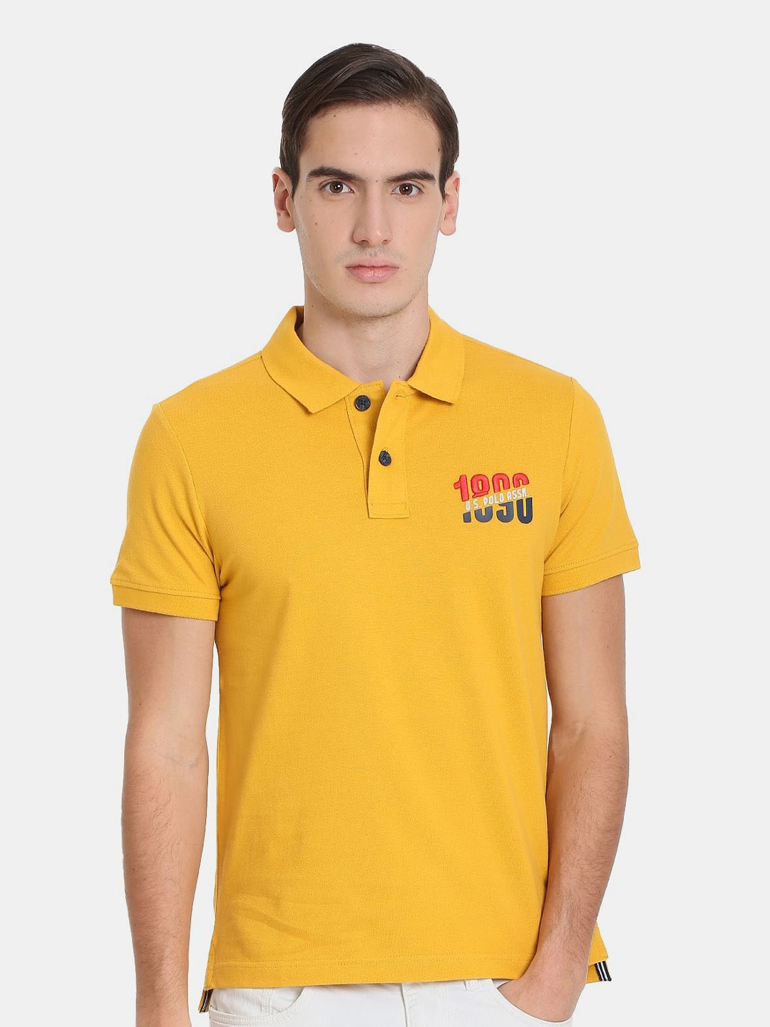 

U.S. Polo Assn. Denim Co. Men Cotton Polo Collar Slim Fit T-shirt, Yellow