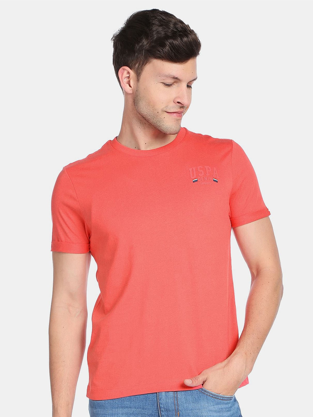 

U.S. Polo Assn. Denim Co. Men Slim Fit Cotton T-shirt, Coral