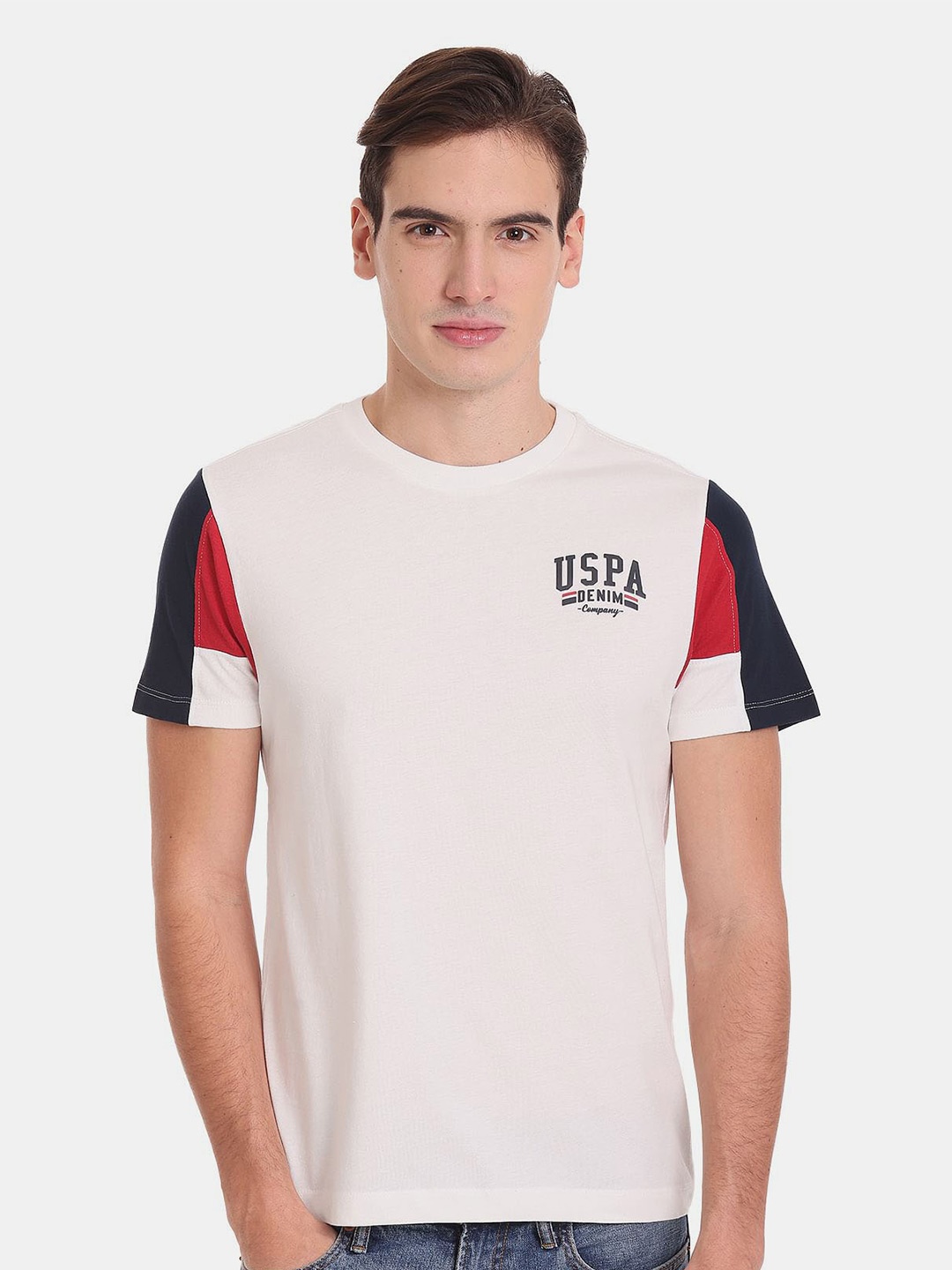 

U.S. Polo Assn. Denim Co. Men Plus Size Pure Cotton Slim Fit T-shirt, White
