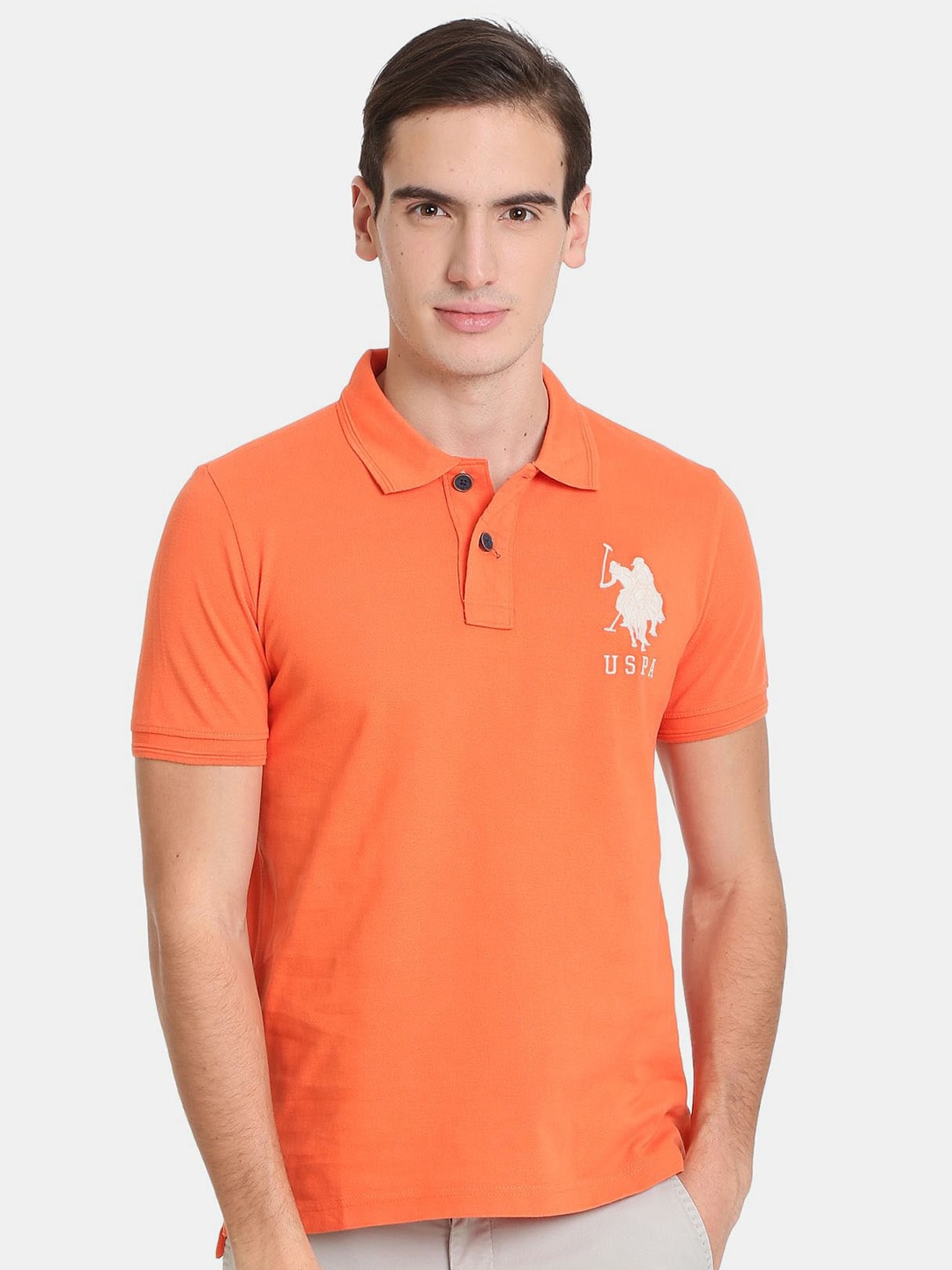 

U.S. Polo Assn. Denim Co. Men Plus Size Cotton Polo Collar T-shirt, Orange