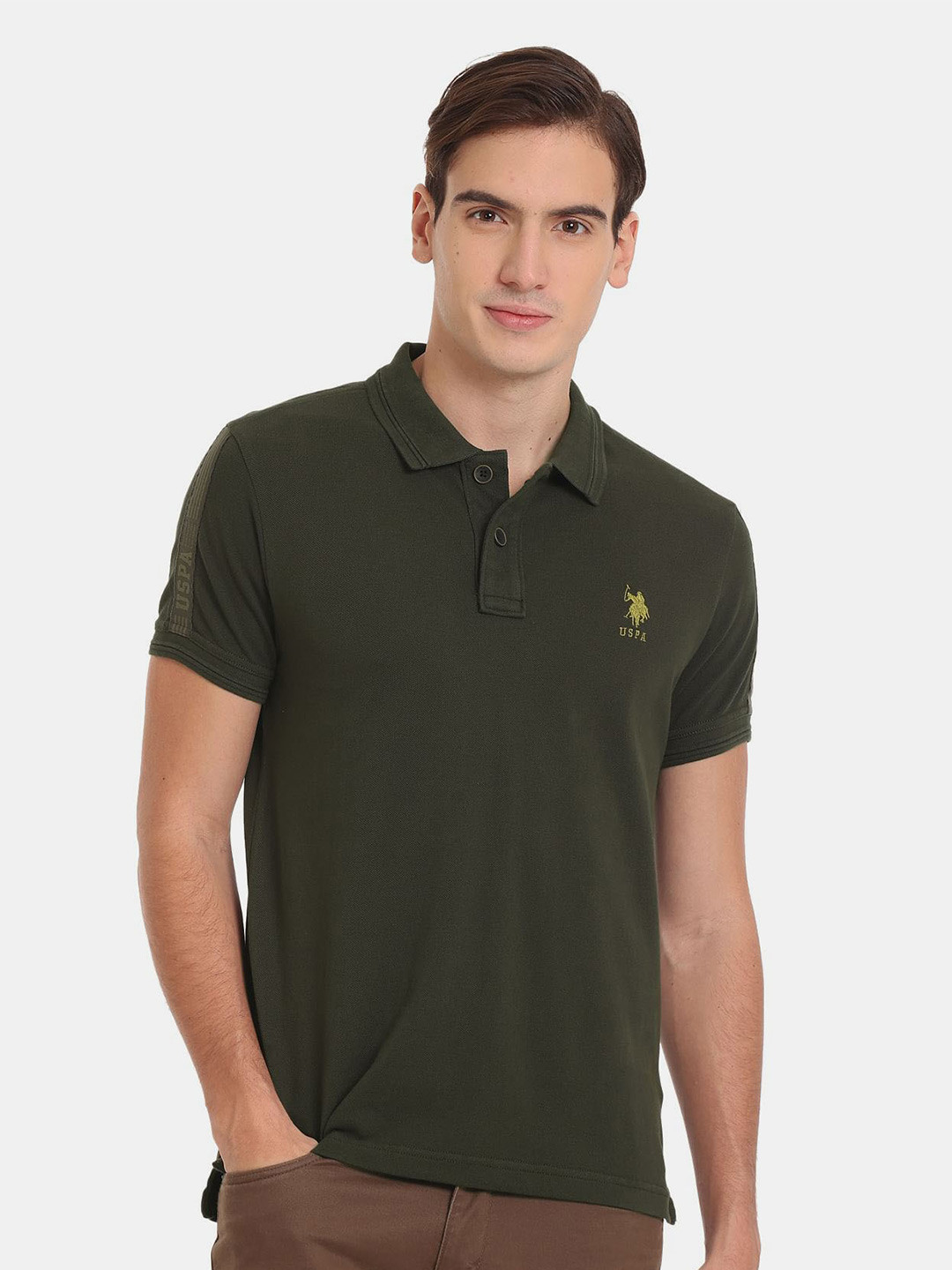 

U.S. Polo Assn. Denim Co. Men Polo Collar Slim Fit T-shirt, Green