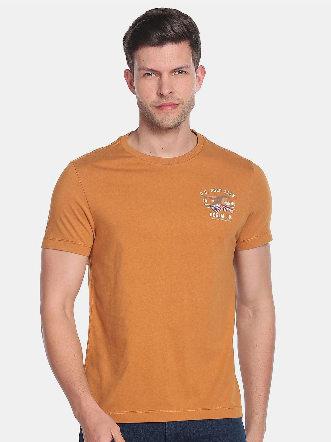 

U.S. Polo Assn. Denim Co. Men Brand Logo Printed Cotton T-shirt, Mustard