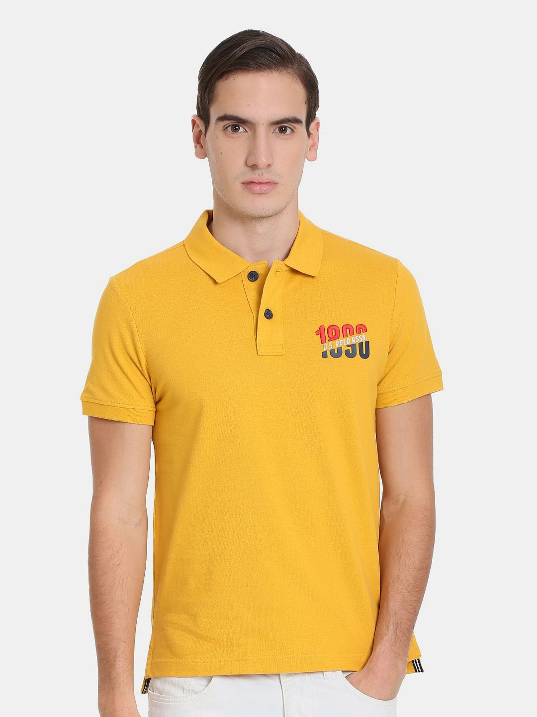 

U.S. Polo Assn. Denim Co. Men Plus Size Polo Collar Slim Fit Cotton T-shirt, Yellow