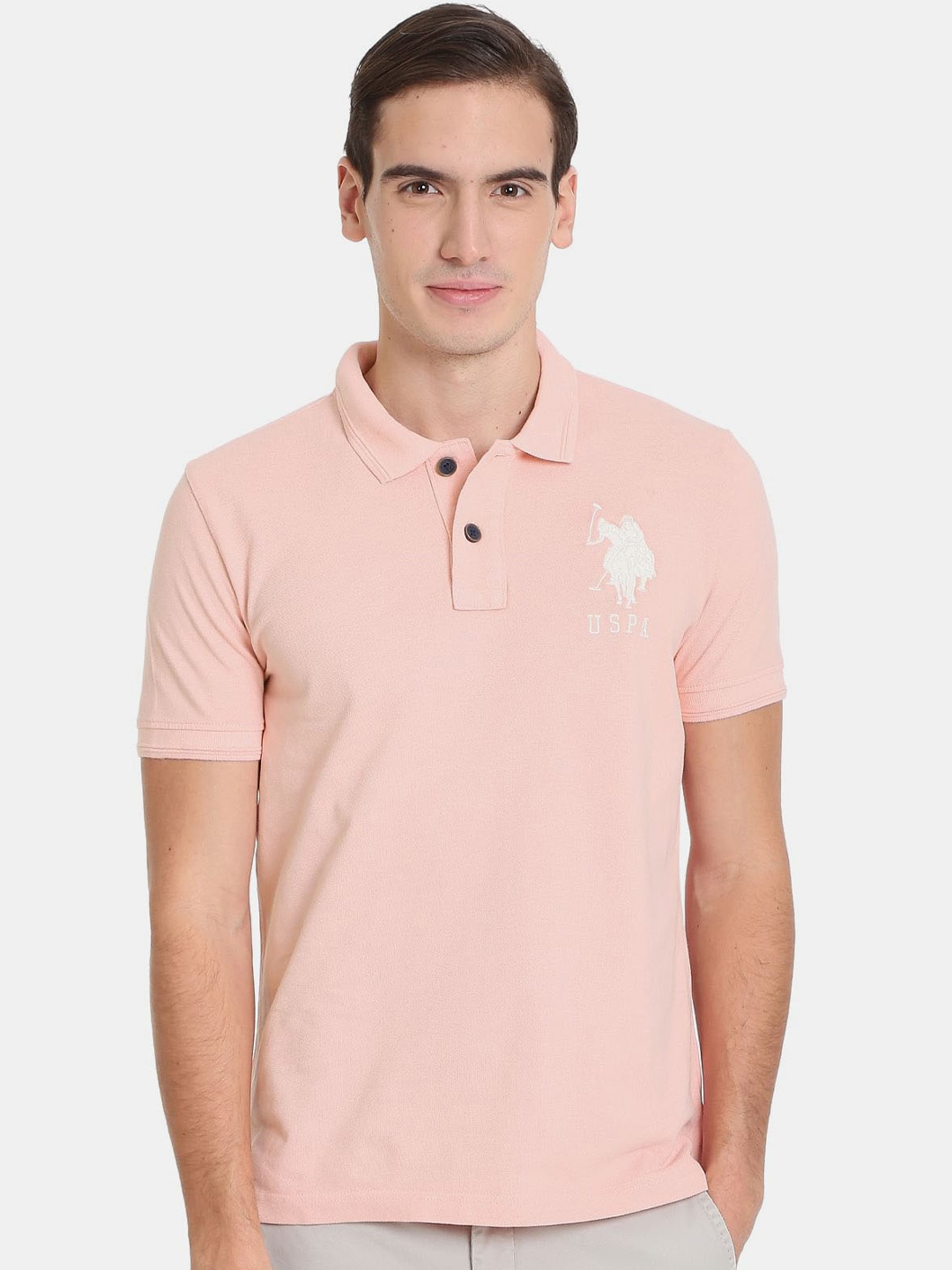 

U.S. Polo Assn. Denim Co. Men Polo Collar Slim Fit Pure Cotton T-shirt, Pink