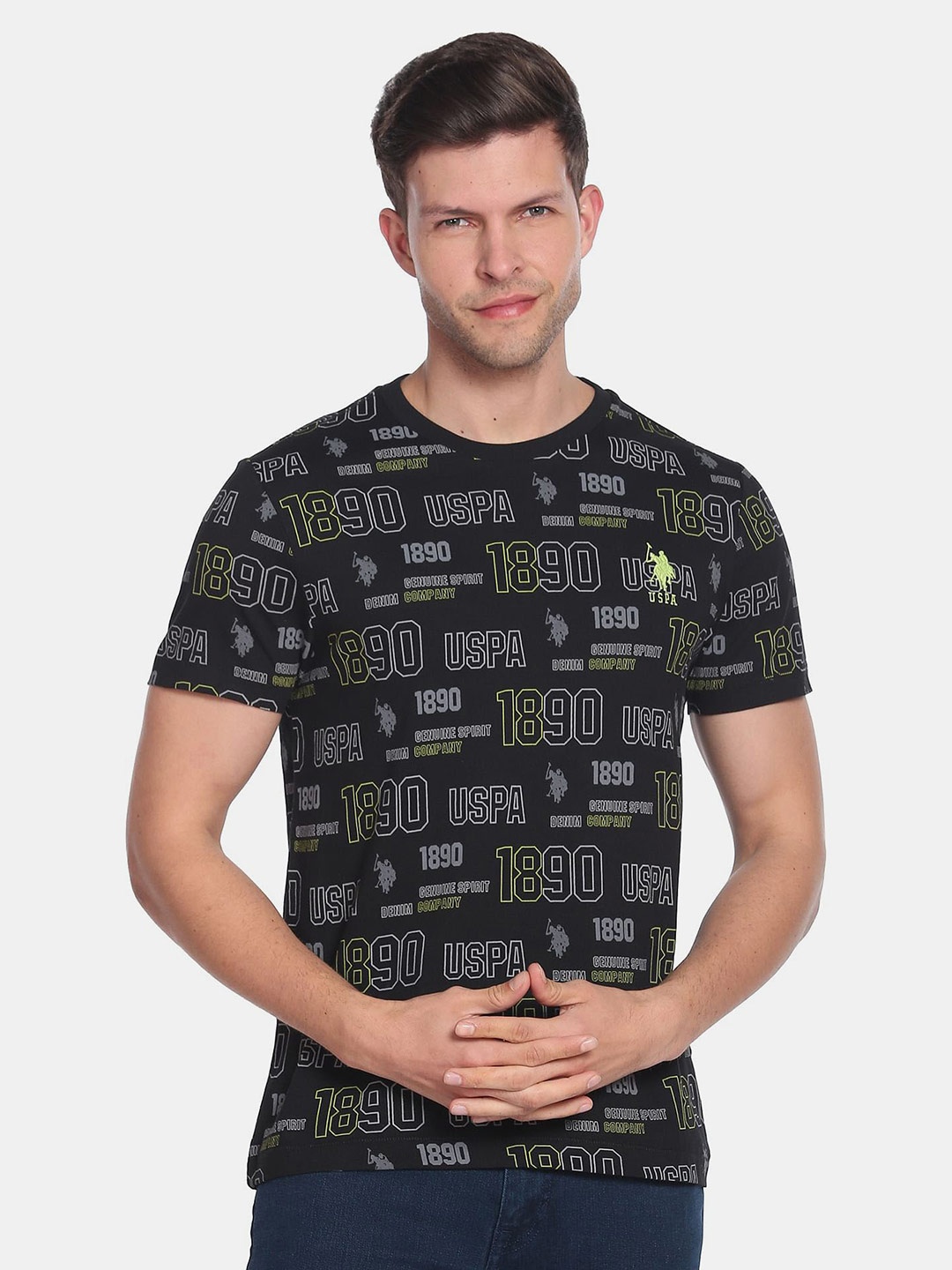 

U.S. Polo Assn. Denim Co. Men Cotton Typography Printed Slim Fit T-shirt, Black