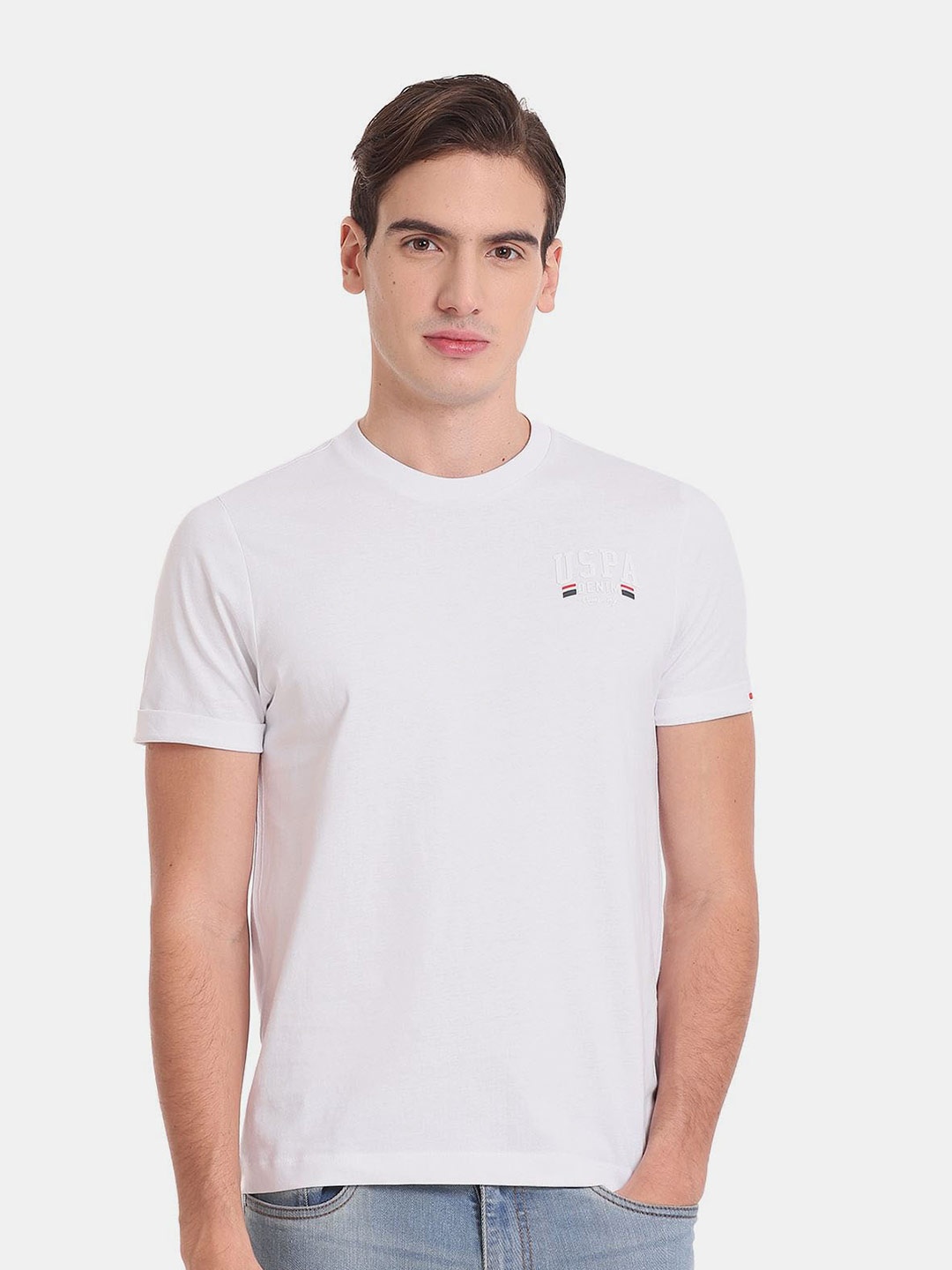 

U.S. Polo Assn. Denim Co. Men Slim Fit Pure Cotton T-shirt, White