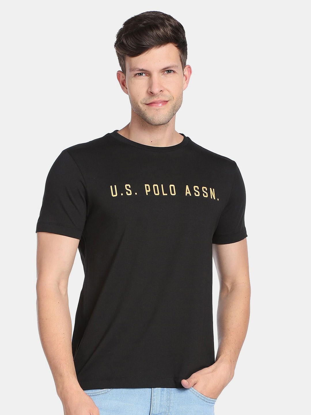 

U.S. Polo Assn. Denim Co.Men Typography Printed Slim Fit Cotton T-shirt, Black