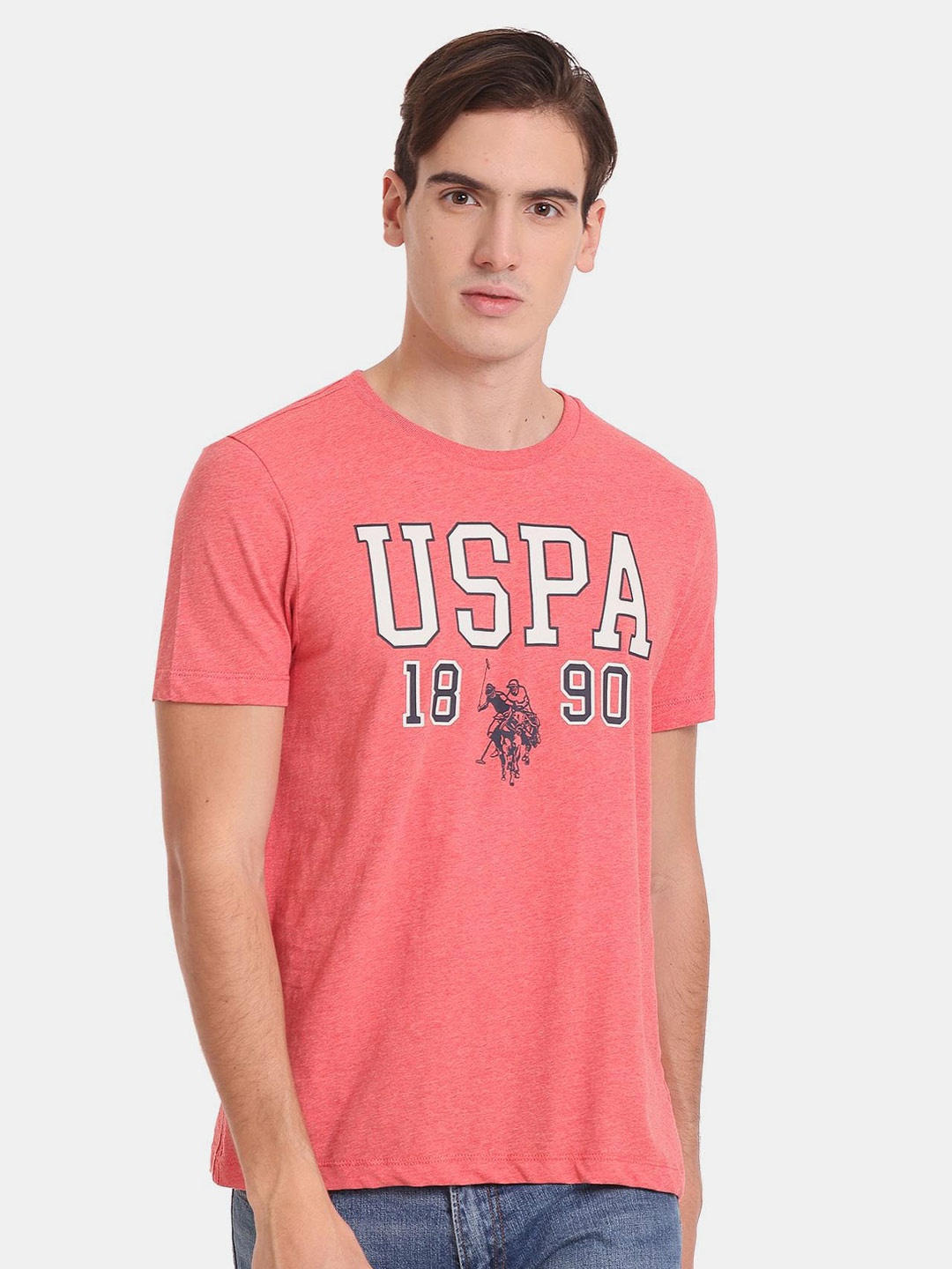 

U.S. Polo Assn. Denim Co. Men Typography Printed Pure Cotton Slim Fit T-shirt, Red