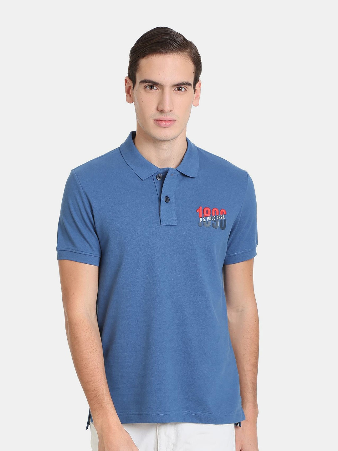 

U.S. Polo Assn. Denim Co. Men Plus Size Polo Collar Pure Cotton Slim Fit T-shirt, Blue