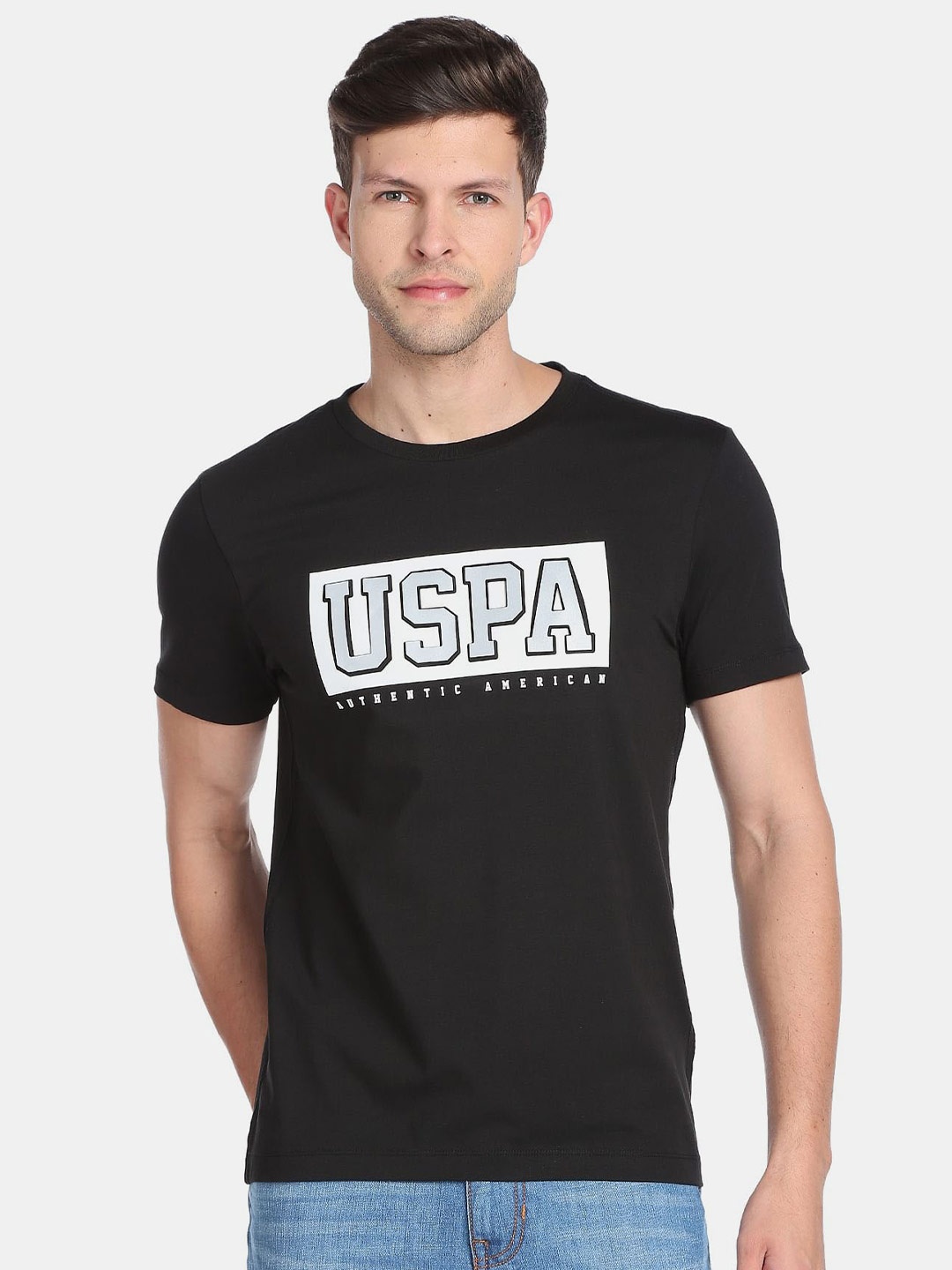 

U.S. Polo Assn. Denim Co. Men Typography Printed Slim Fit T-shirt, Black