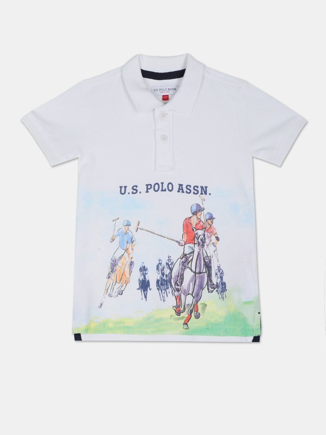 

U.S. Polo Assn. Kids Boys Pure Cotton Printed Polo Collar T-shirt, White