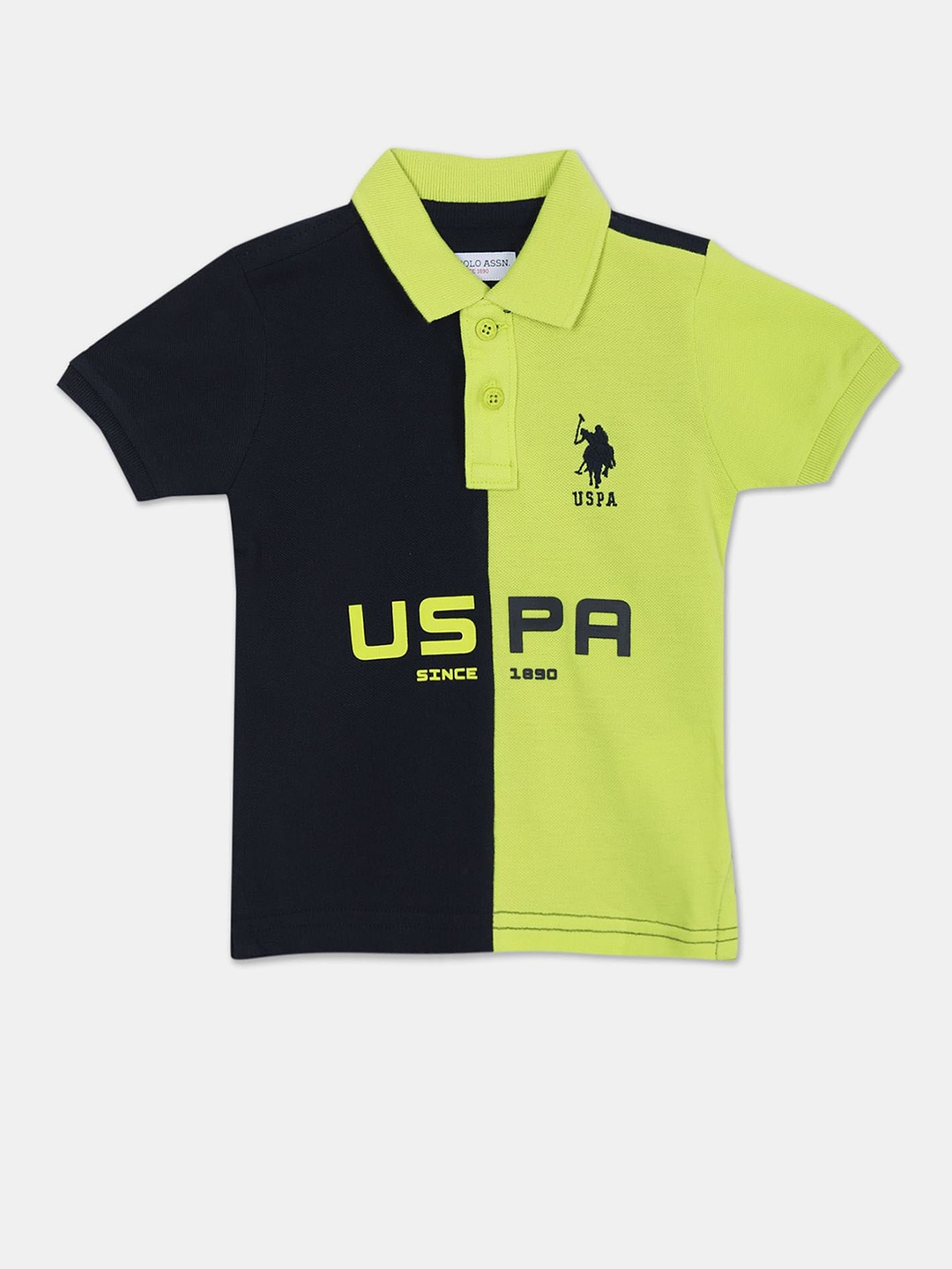 

U.S. Polo Assn. Kids Boys Colourblocked Polo Collar Pure Cotton T-shirt, Green