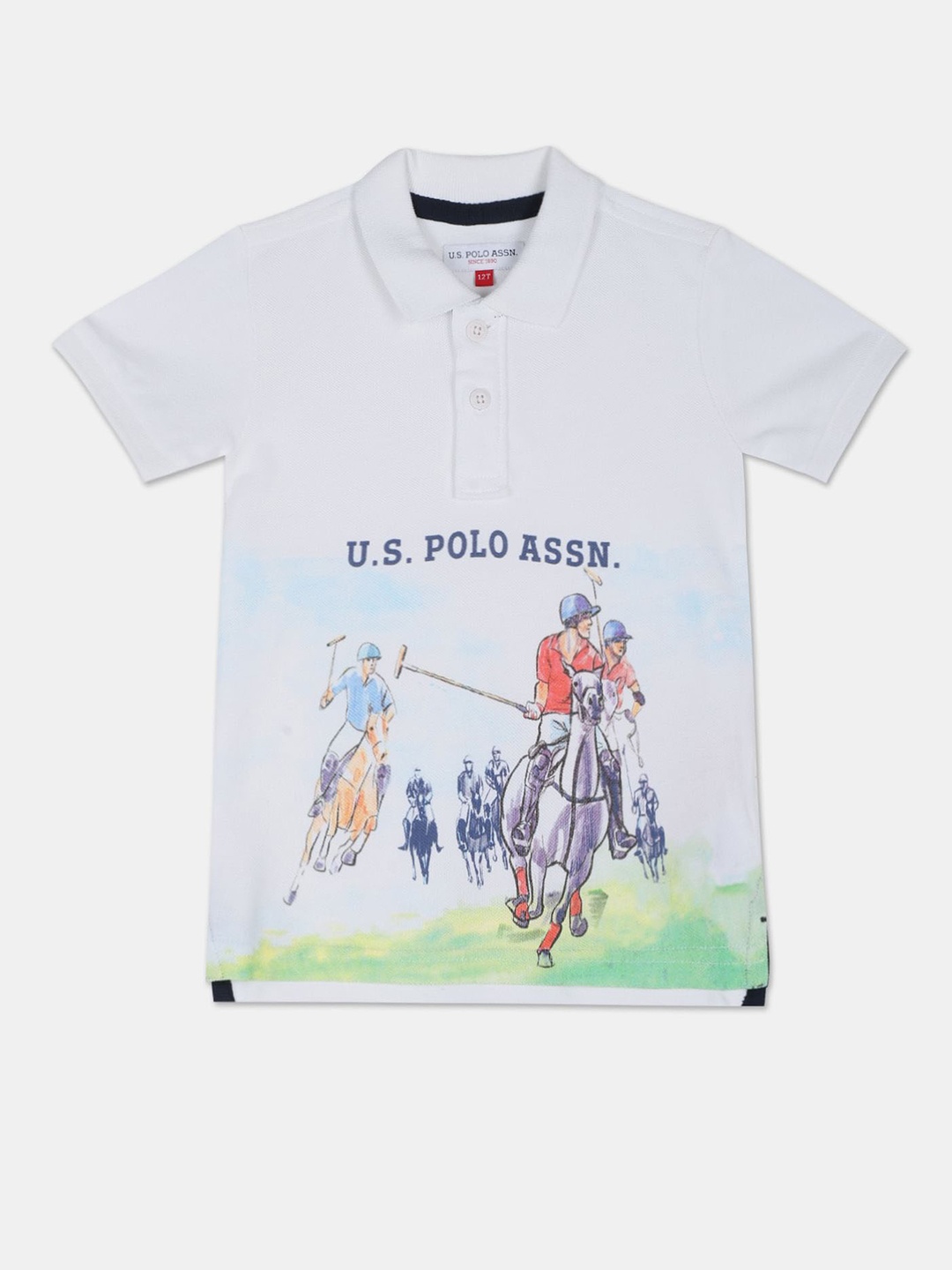 

U.S. Polo Assn. Kids Boys Printed Pure Cotton Polo Collar T-shirt, White