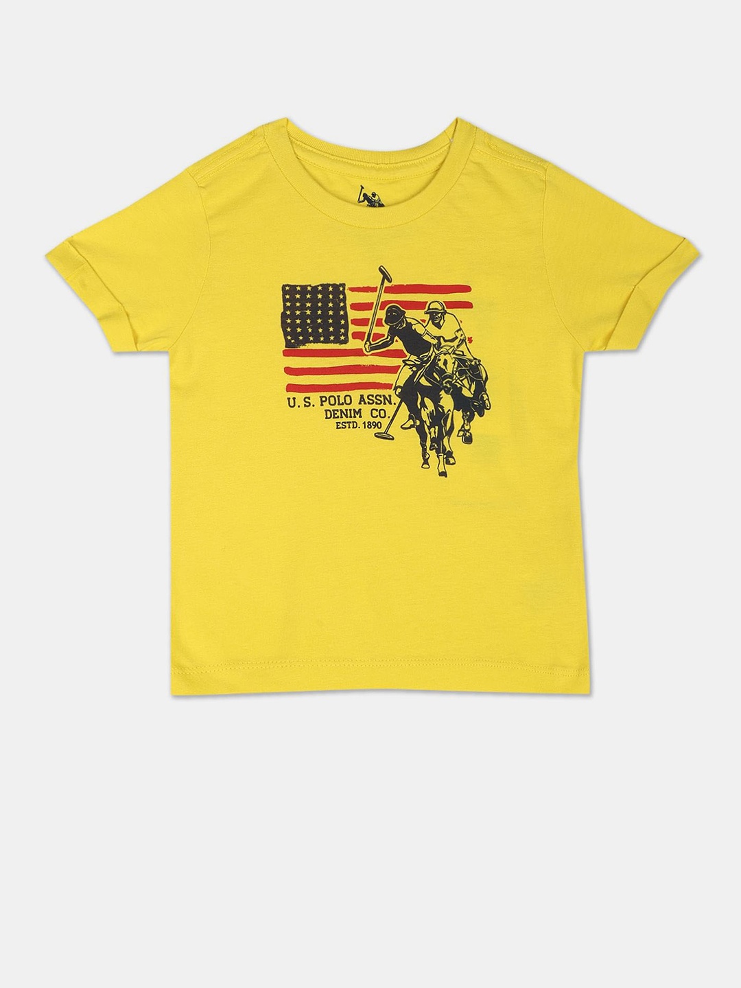 

U.S. Polo Assn. Kids Boys Graphic Printed Pure Cotton T-shirt, Yellow