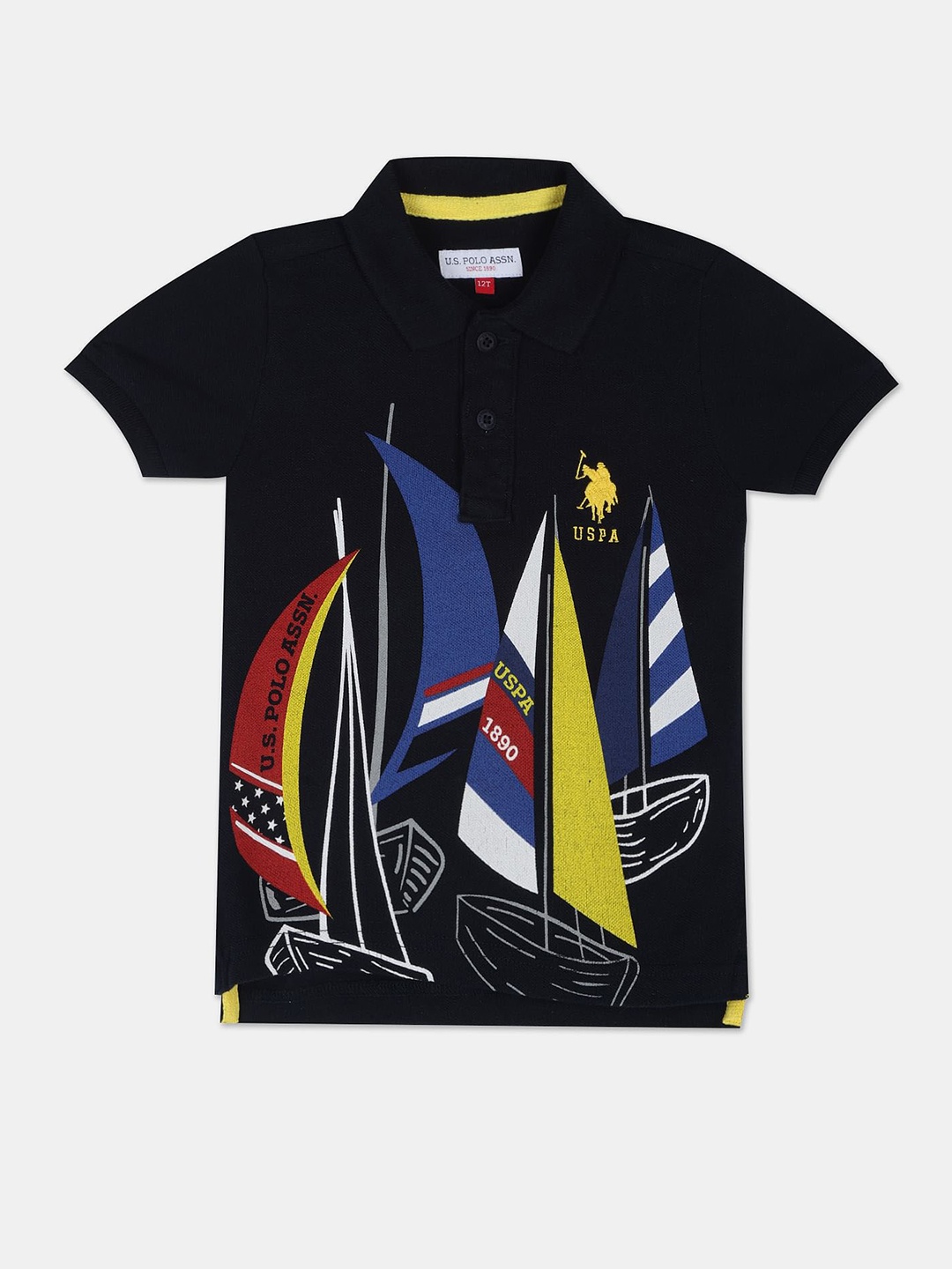 

U.S. Polo Assn. Kids Boys Printed Polo Collar Cotton T-shirt, Blue