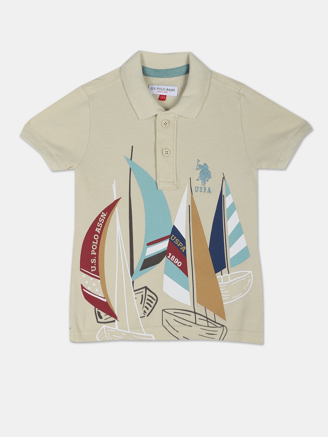 

U.S. Polo Assn. Kids Boys Printed Polo Collar Cotton T-shirt, Beige