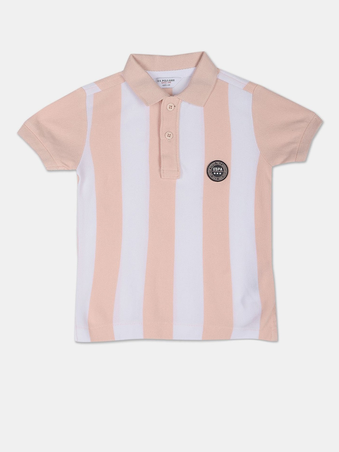 

U.S. Polo Assn. Kids Boys Striped Polo Collar Pure Cotton Applique T-shirt, Pink