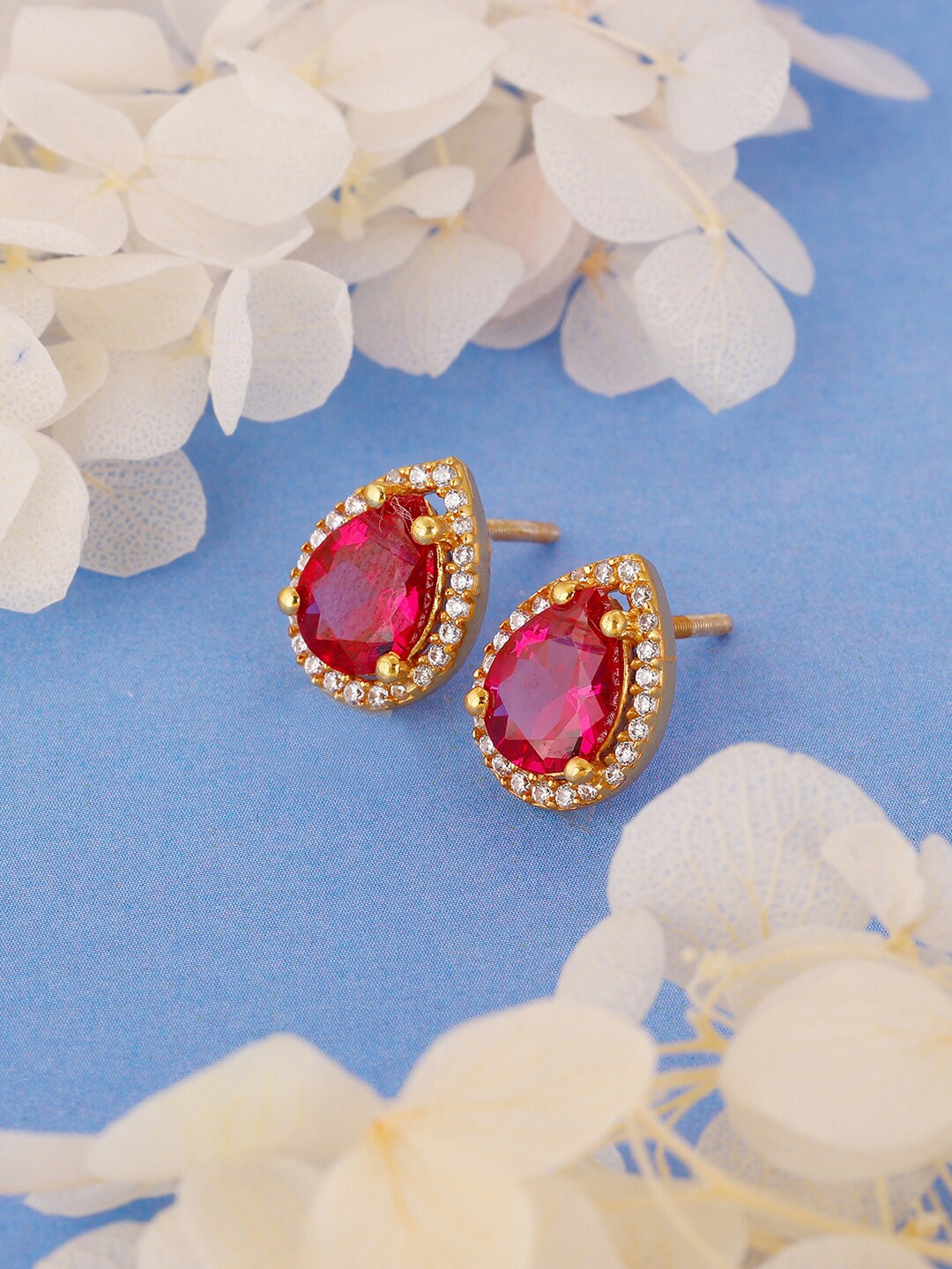 

GIVA Gold-Plated 925 Sterling Silver Teardrop Shaped Studs Earrings, Red