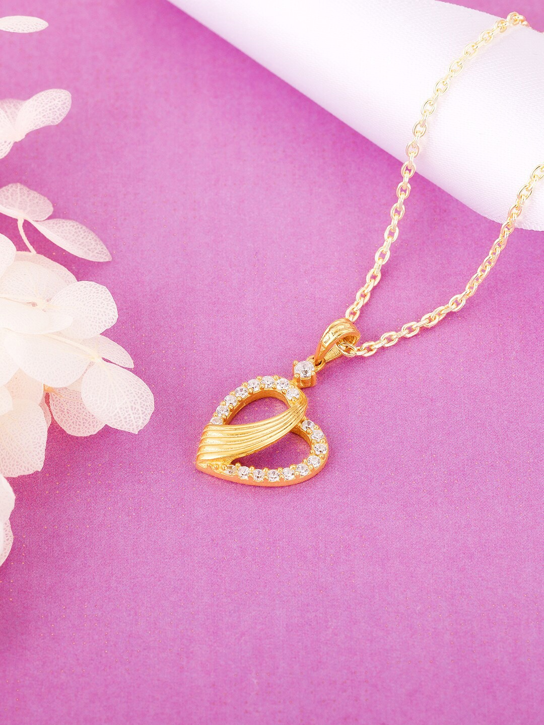 

GIVA 925 Sterling Silver Gold-Plated CZ-Studded & Heart-Charm Pendant With Chain