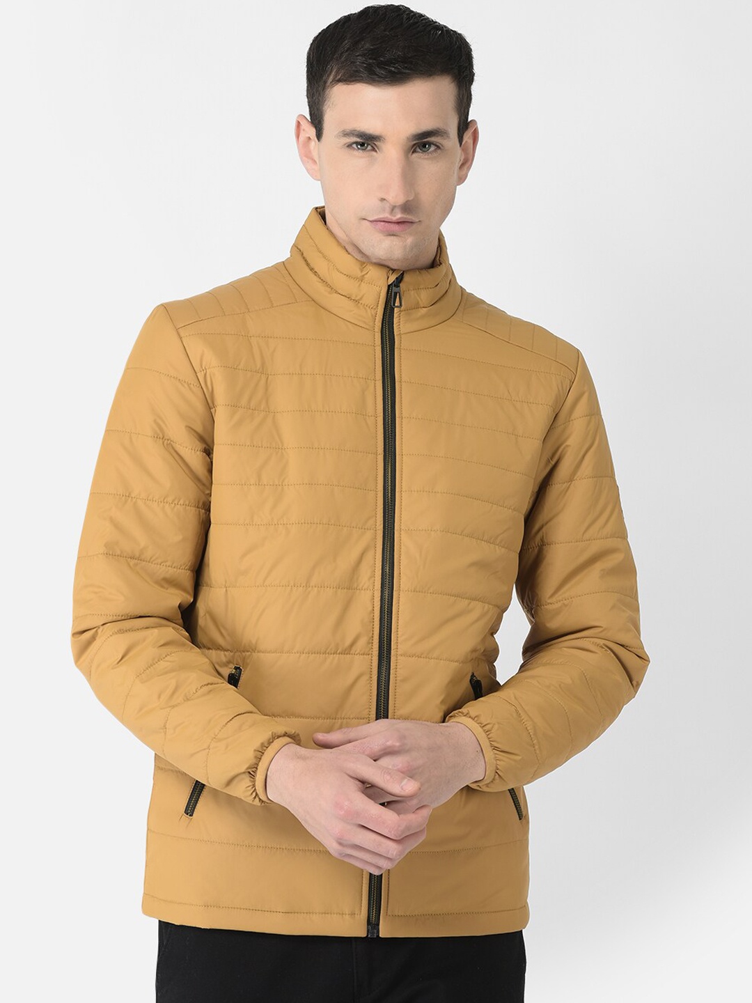 

Crimsoune Club Men Mock Collar Padded Jacket, Tan