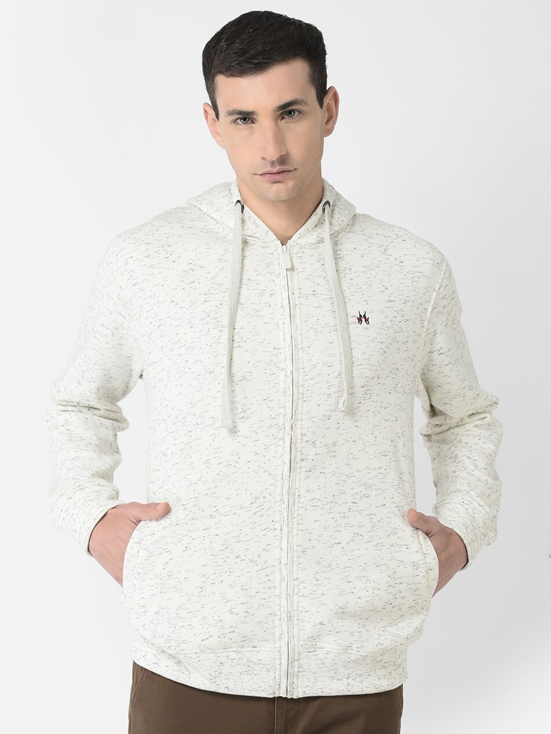 

Crimsoune Club Men Hooded Zipped Cotton Sweatshirt, White