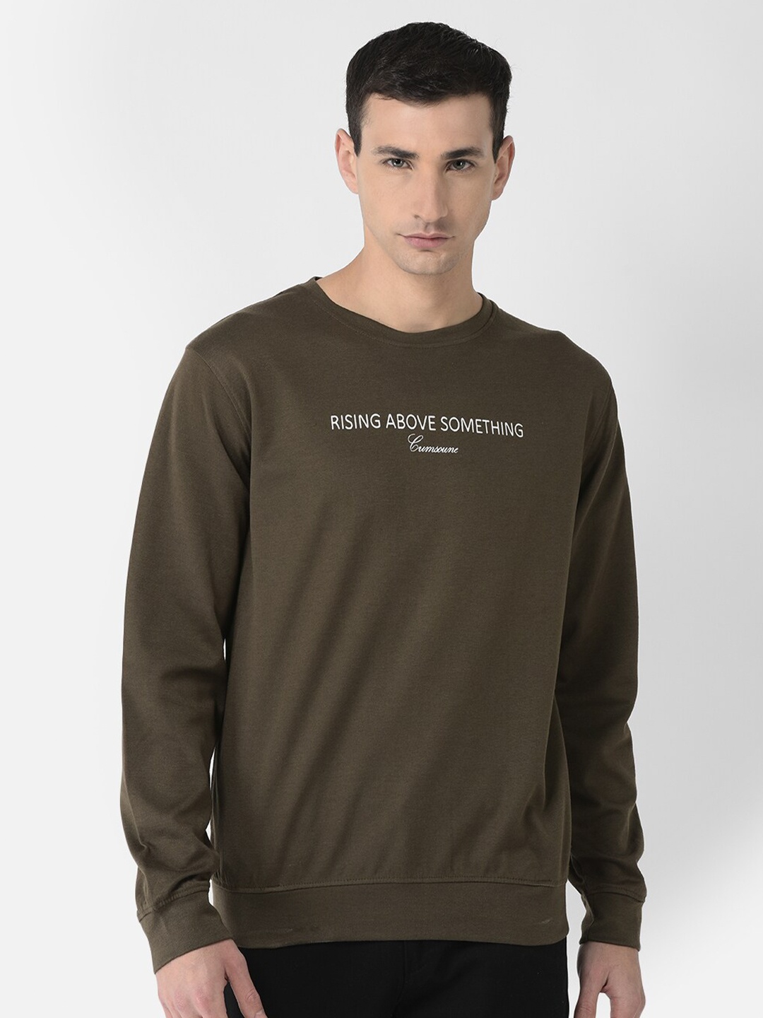 

Crimsoune Club Men Printed Cotton Sweatshirt, Olive